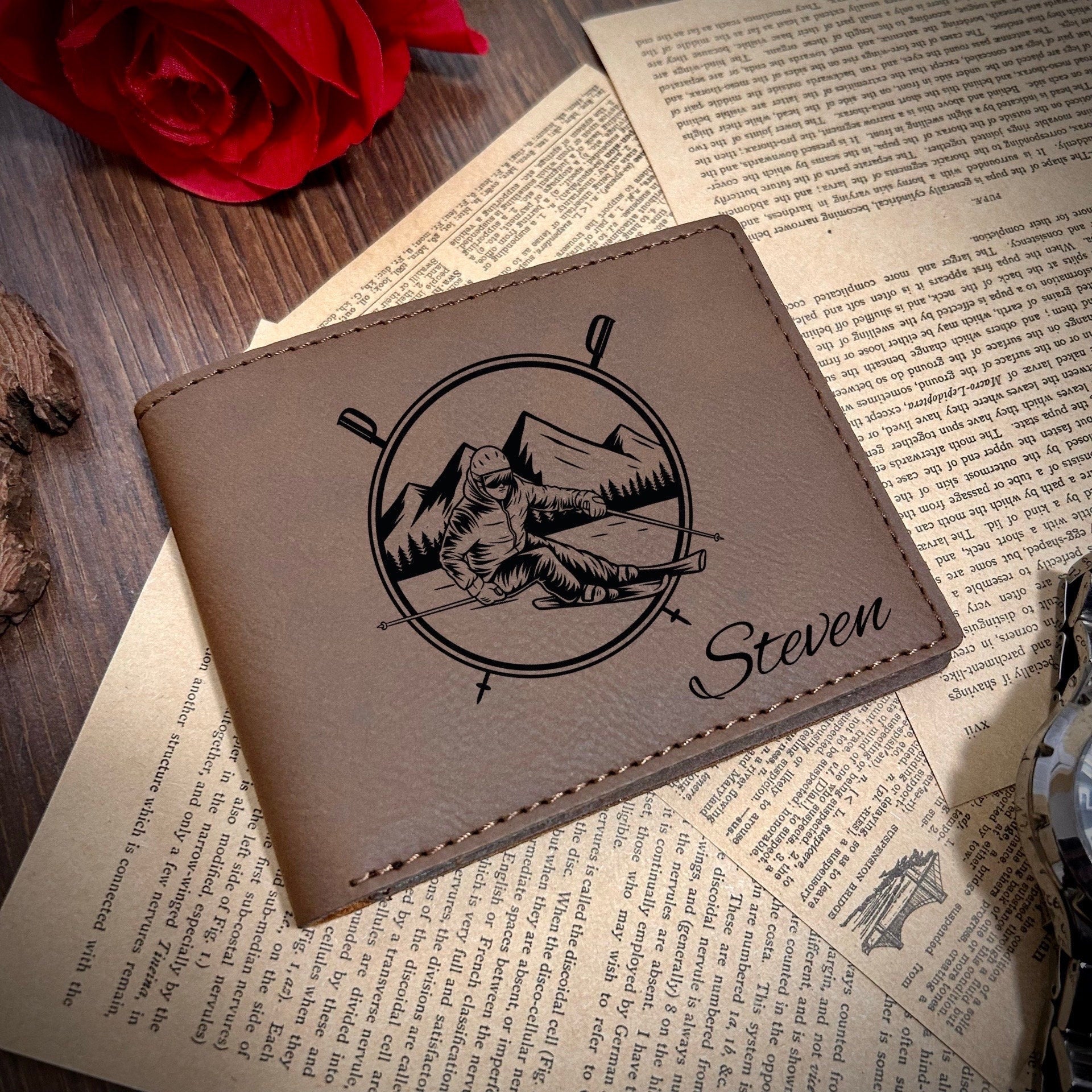 Skiing Leather Wallet