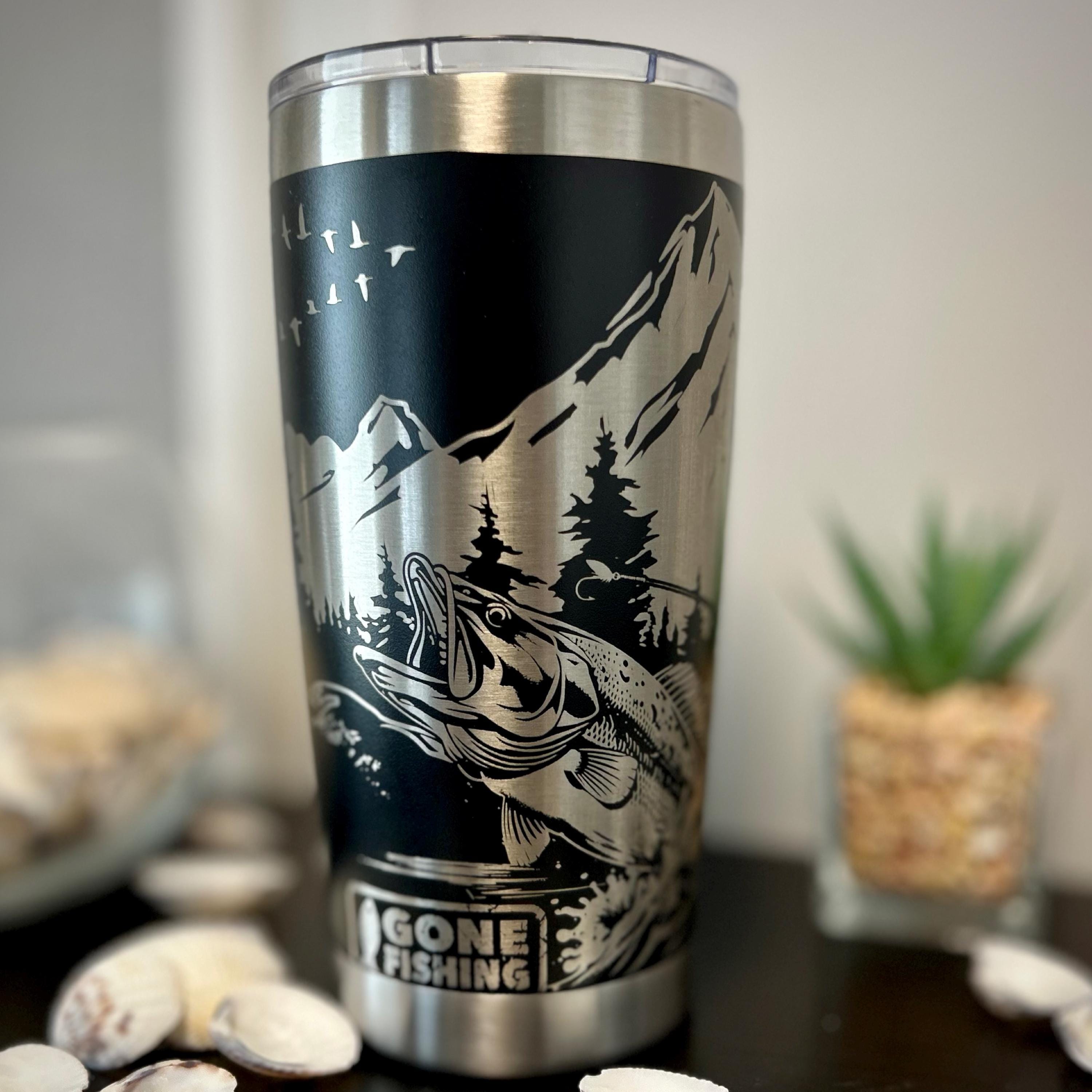 Gone Fishing Fully Engraved 20oz Tumbler, Genuine Stainless Steel 20oz Fishing Insulated Mug for Anglers, Fishing Travel Cup w/ Magnetic Lid