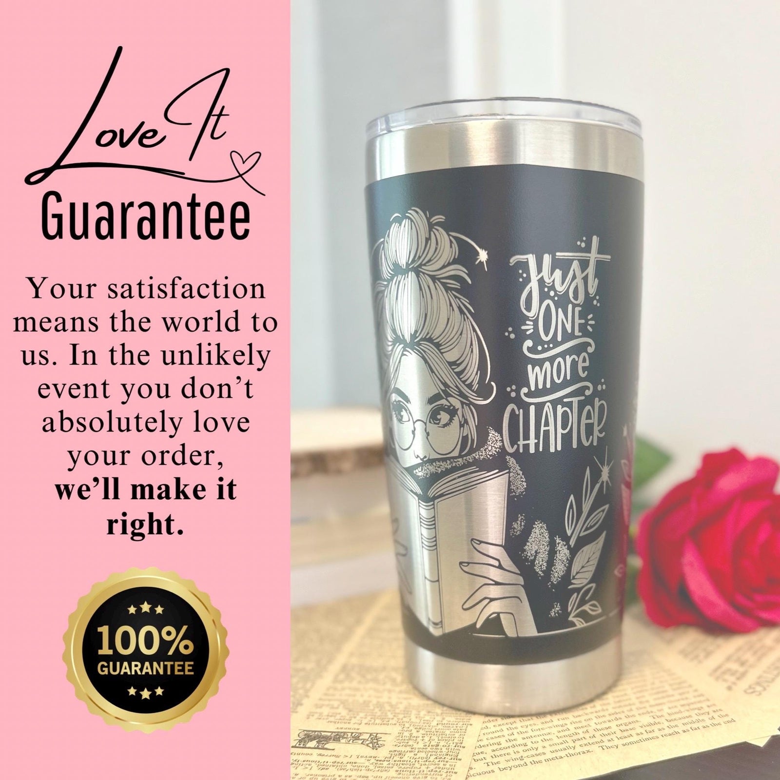 20oz Book Lover 360 Engraved Tumbler Stainless Steel