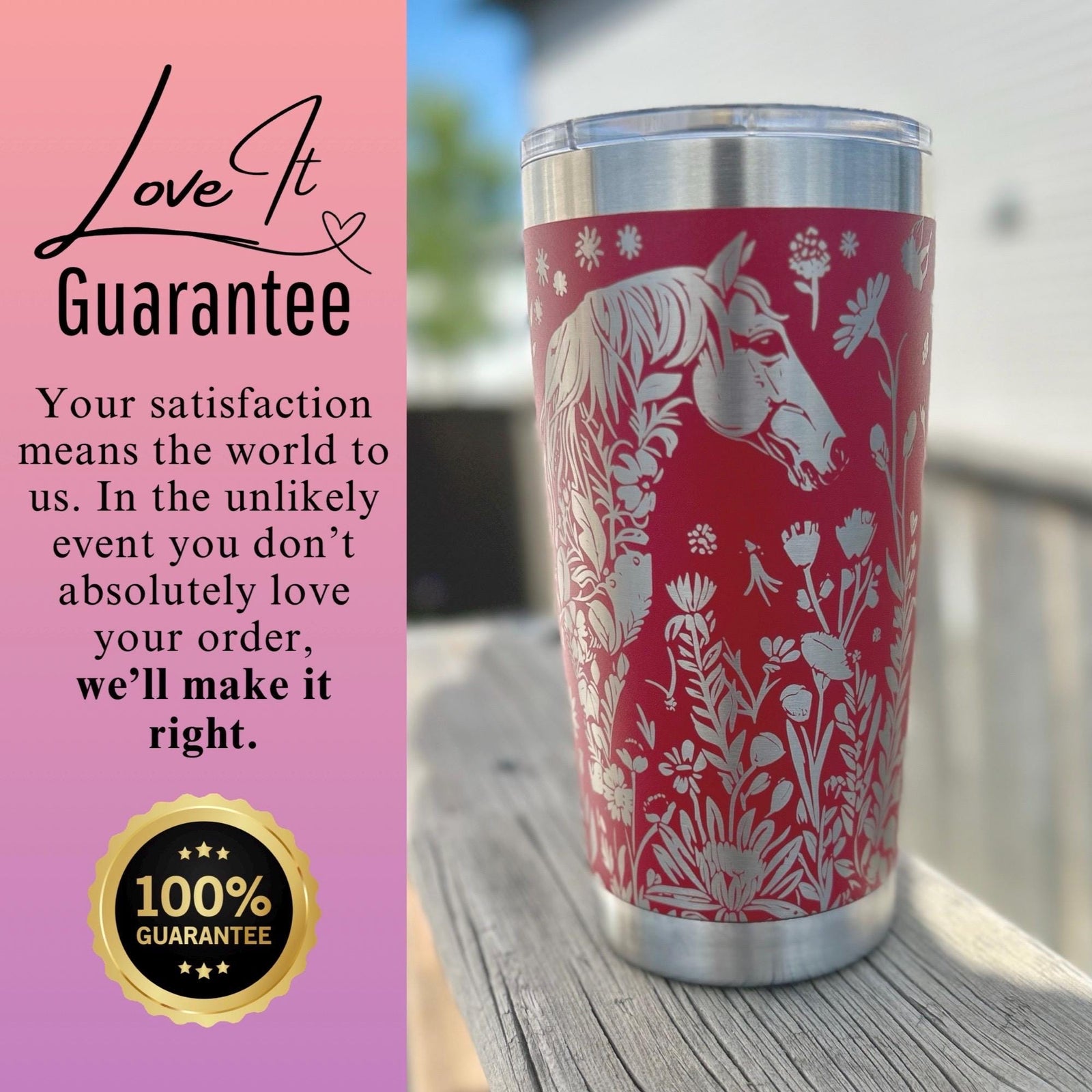 20oz - Horse and Flowers Engraved Tumbler