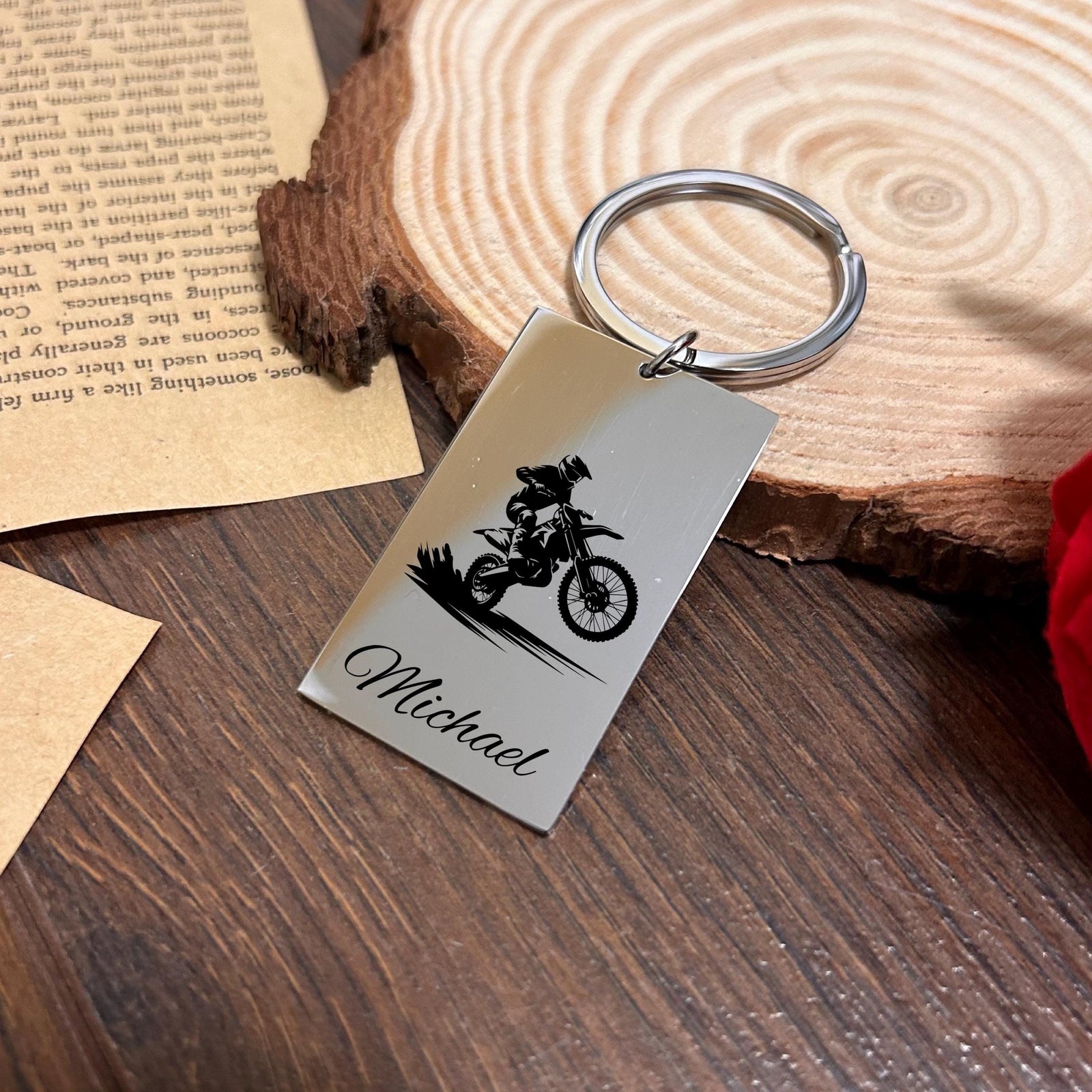 Dirt Biker Keychain Stainless Steel