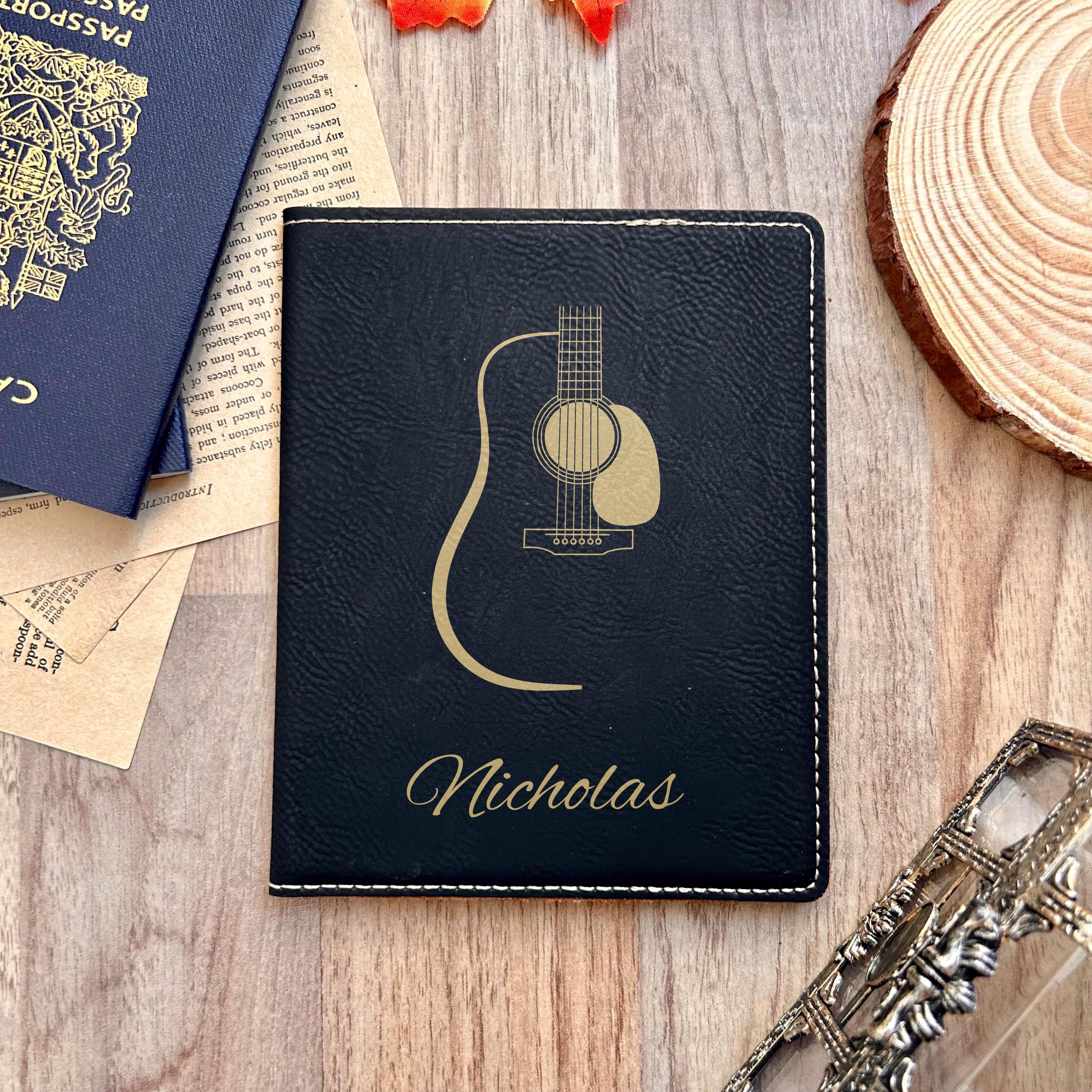 Gold Acoustic Guitar Passport Cover – Design #3