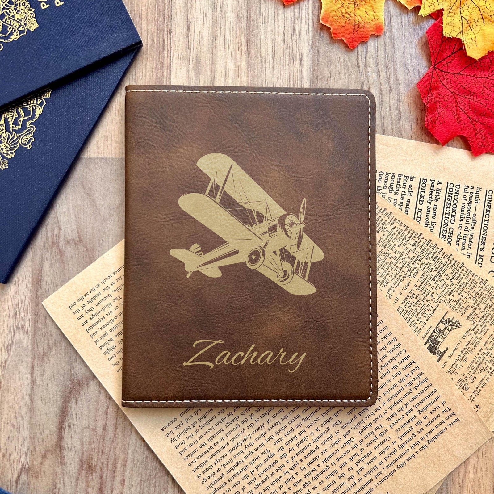 Gold Antique Airplane Passport Cover – Design #4