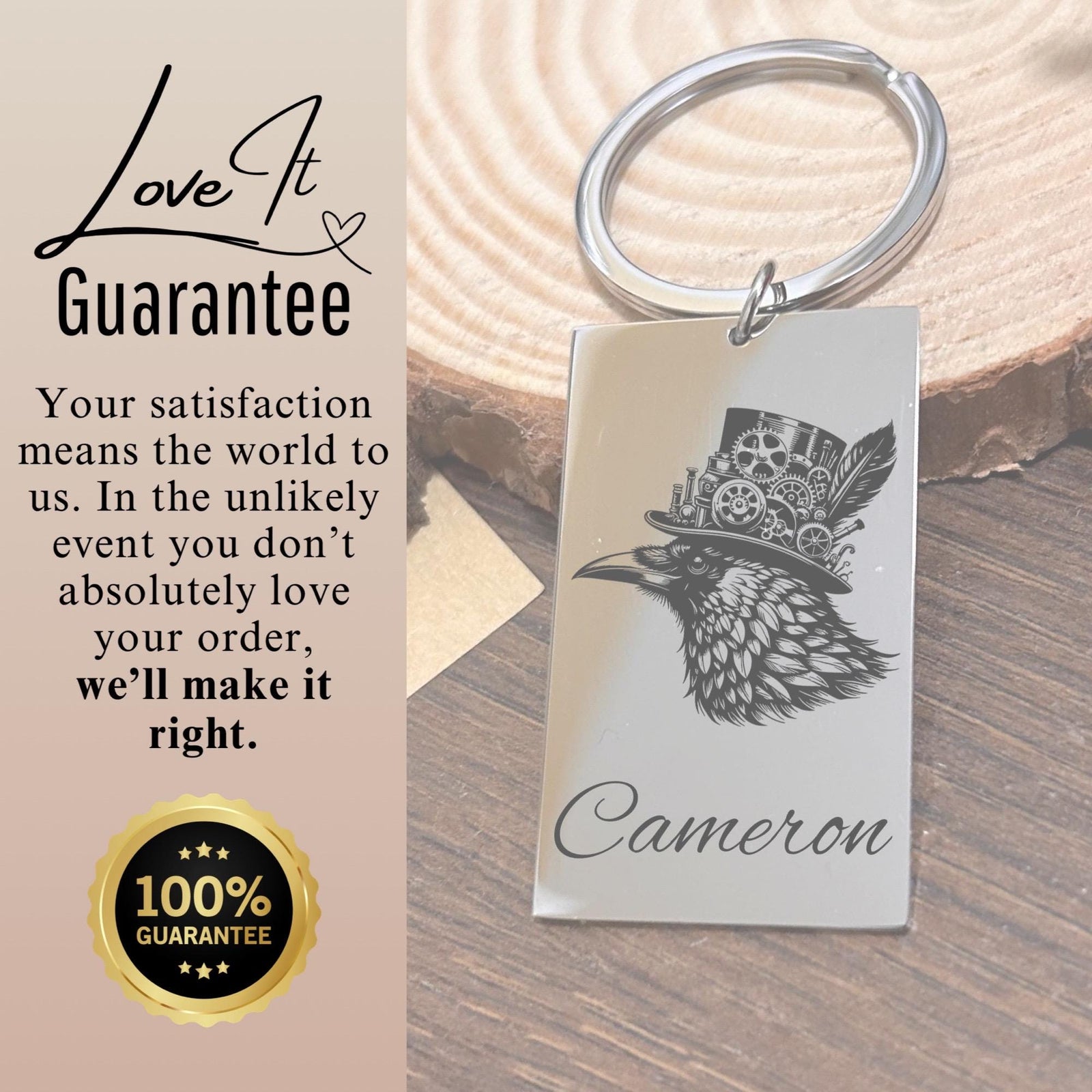 Steampunk Raven Keychain Stainless Steel