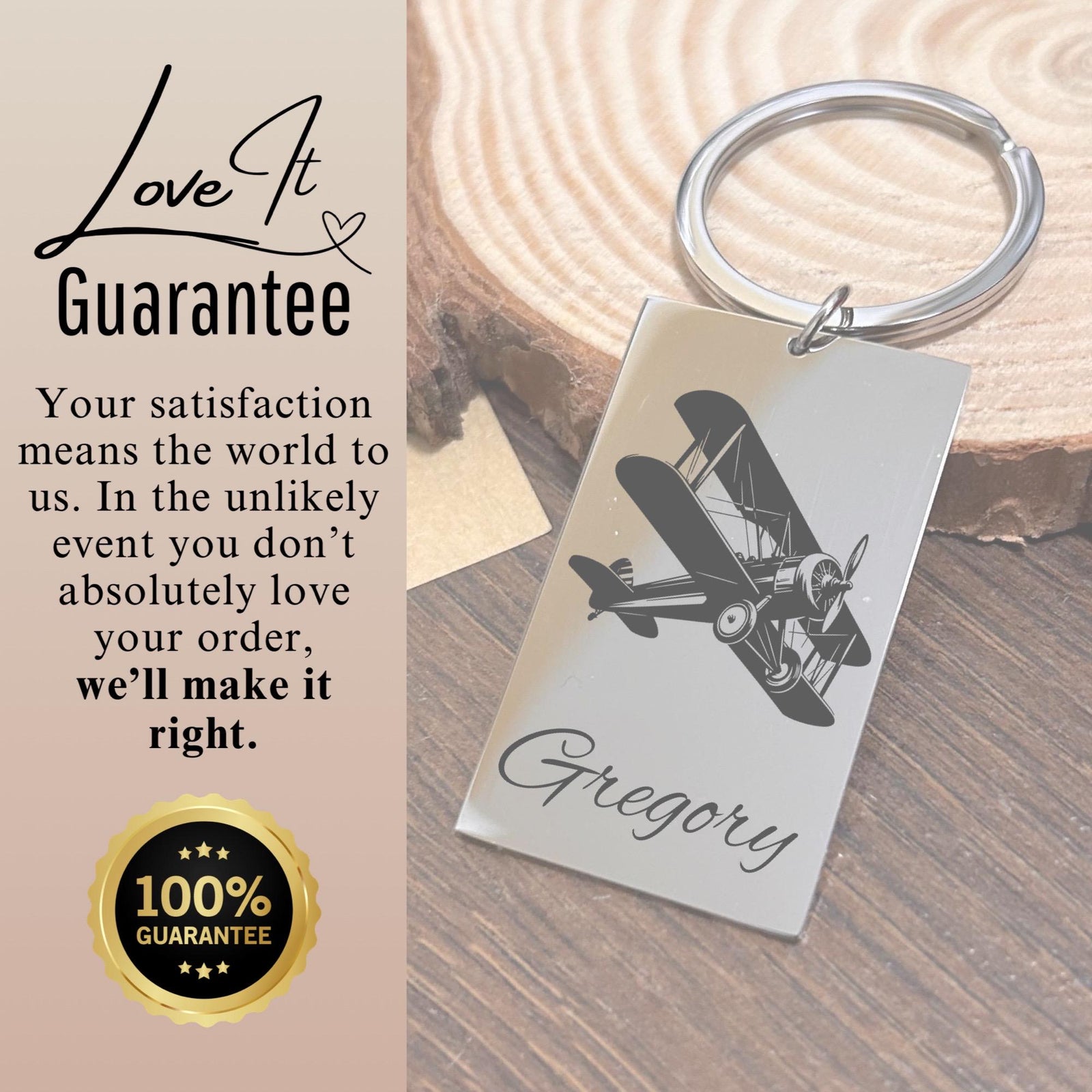 Antique Airplane Keychain Stainless Steel