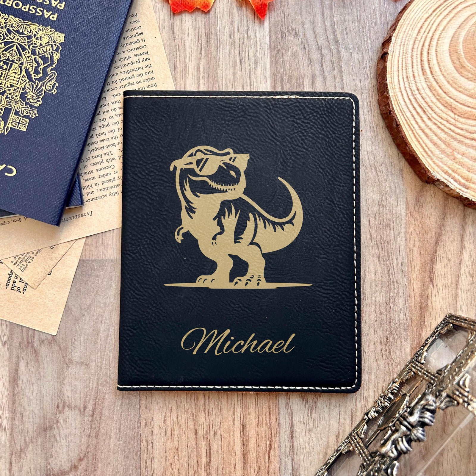 Gold T-Rex Passport Cover – Design #28
