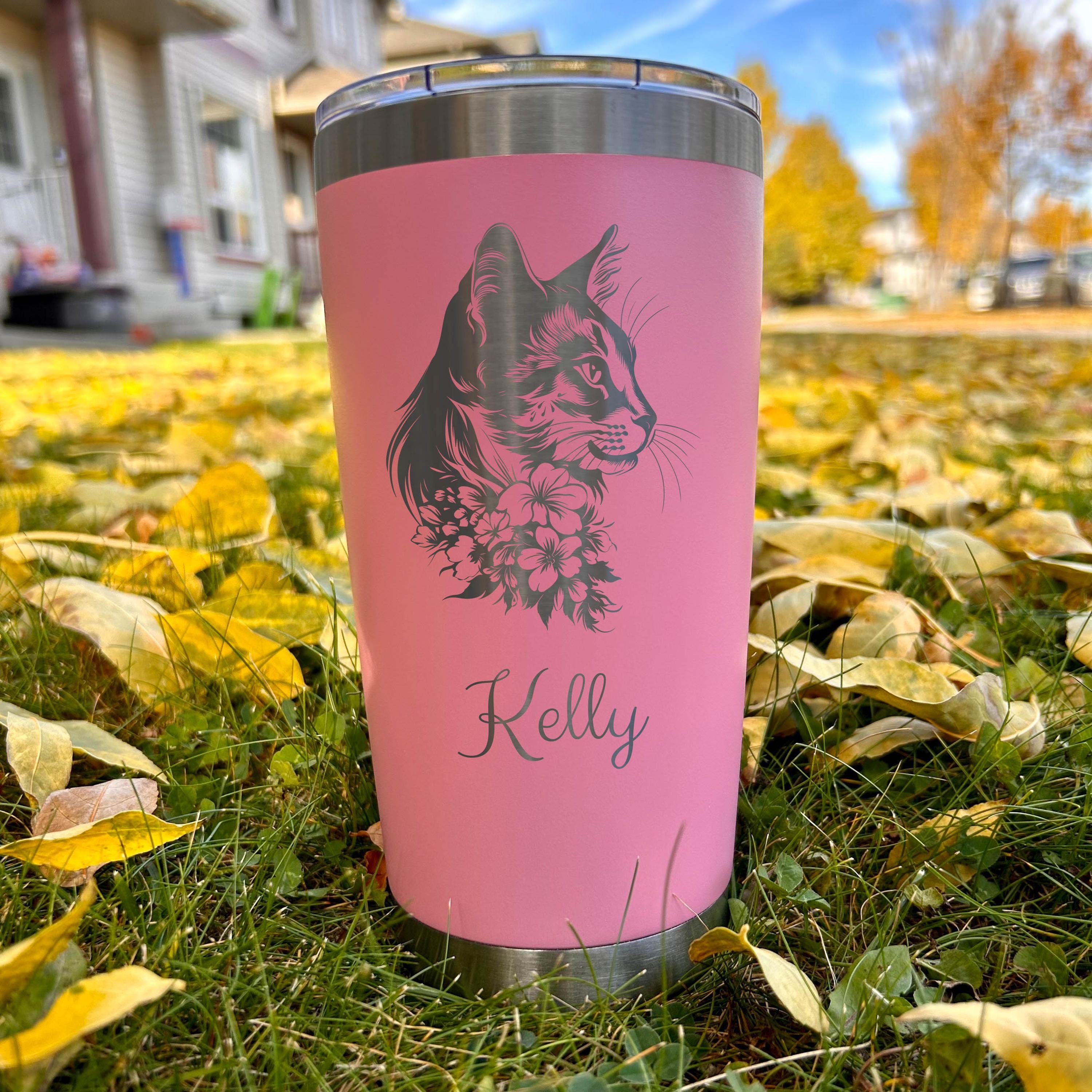 Cat and Roses 20oz Engraved Tumbler