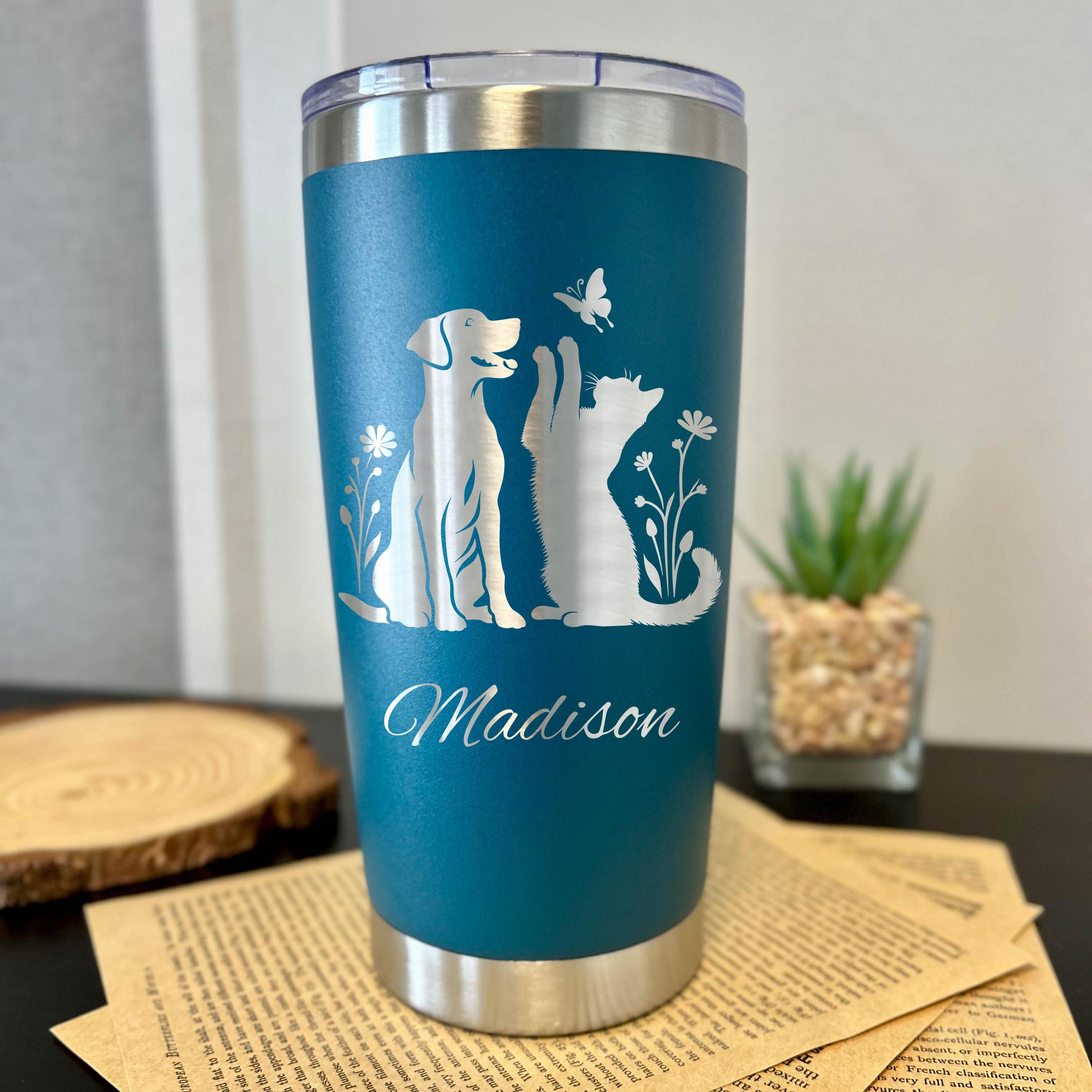 Dog and Cat 20oz Engraved Tumbler