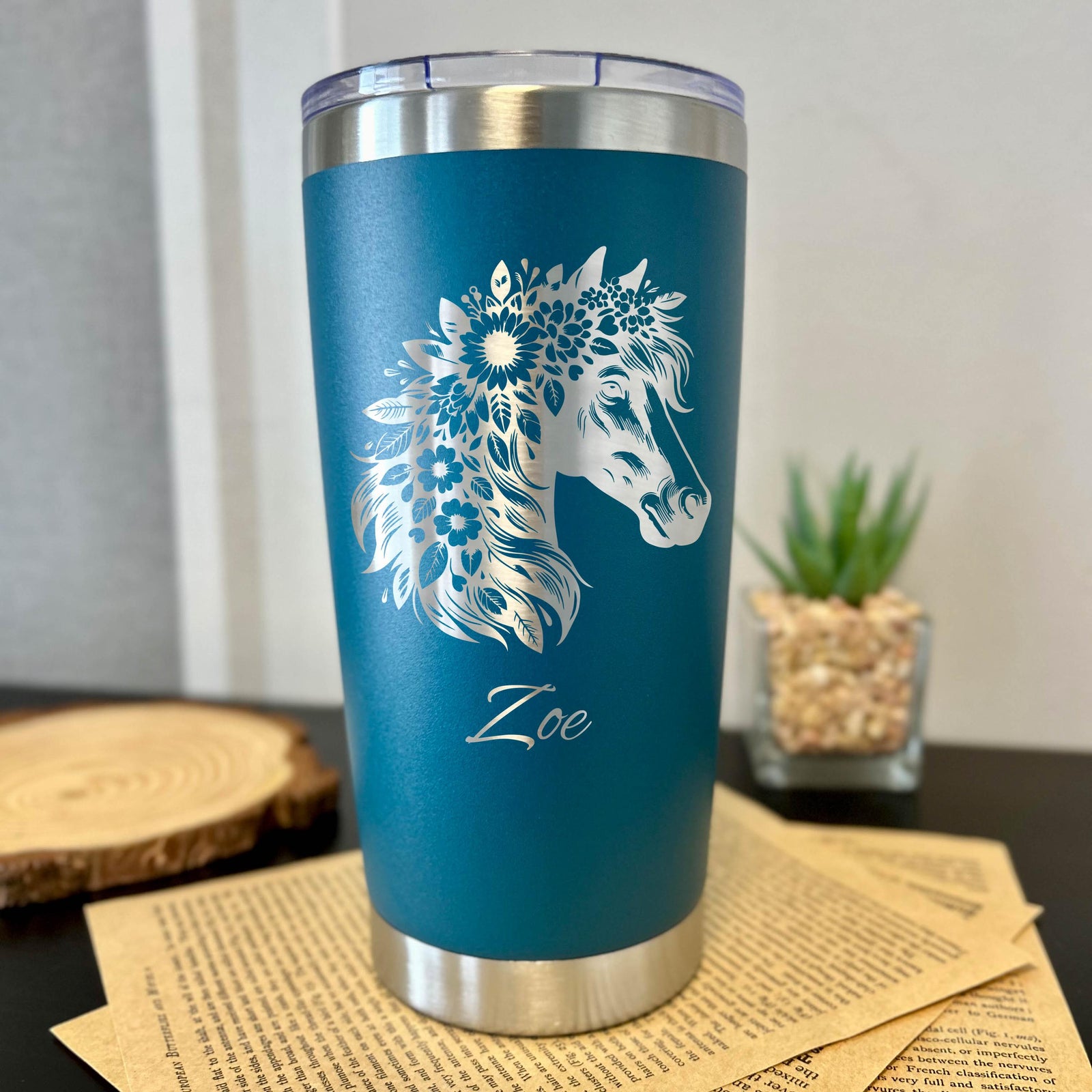 Horse and Flowers 20oz Engraved Tumbler