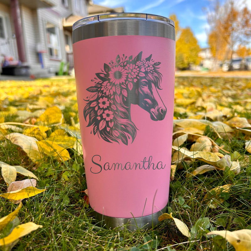 Horse and Flowers 20oz Engraved Tumbler