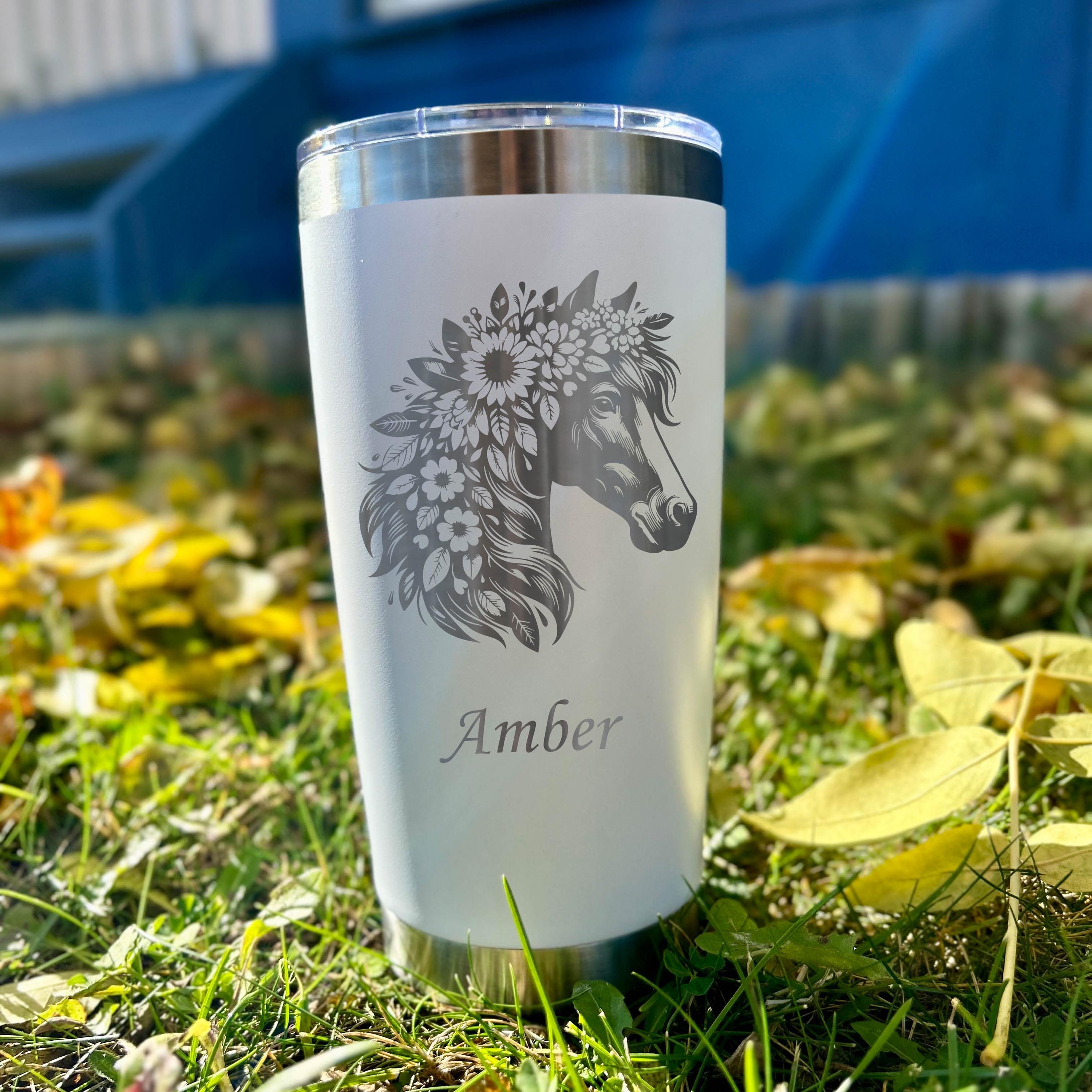 Horse and Flowers 20oz Engraved Tumbler