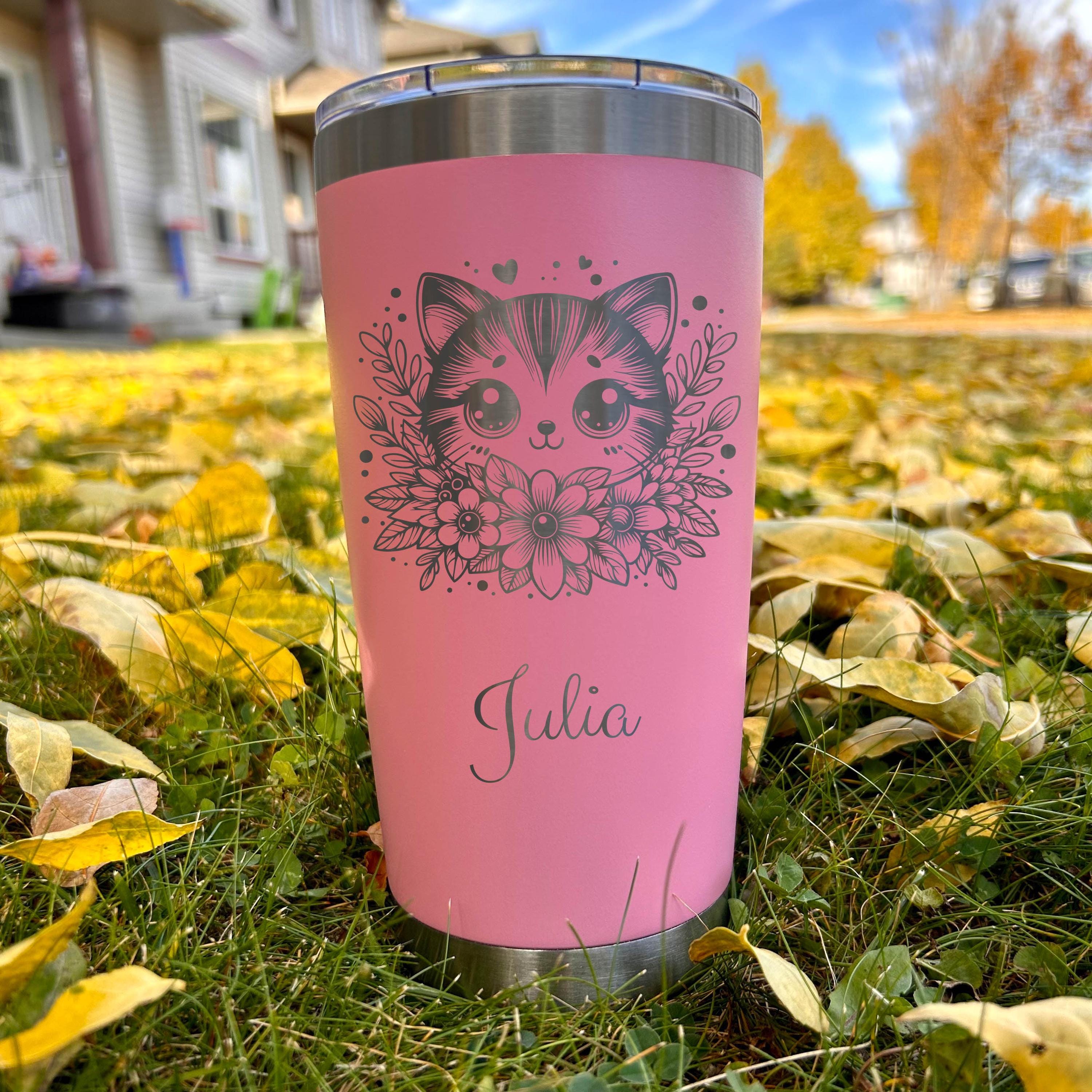 Floral Kitten 20oz Engraved Tumbler