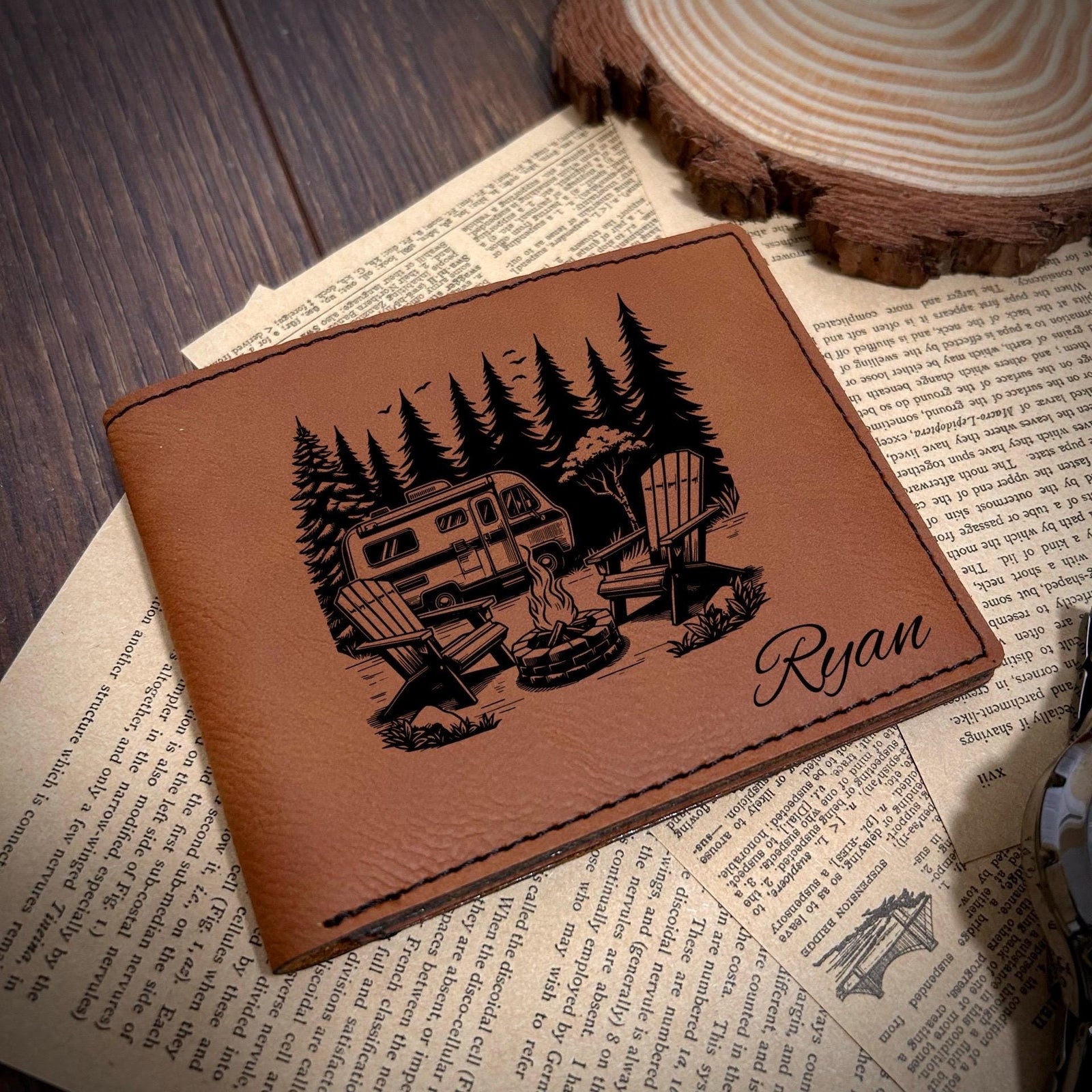 Camping Leather Wallet – Design #9