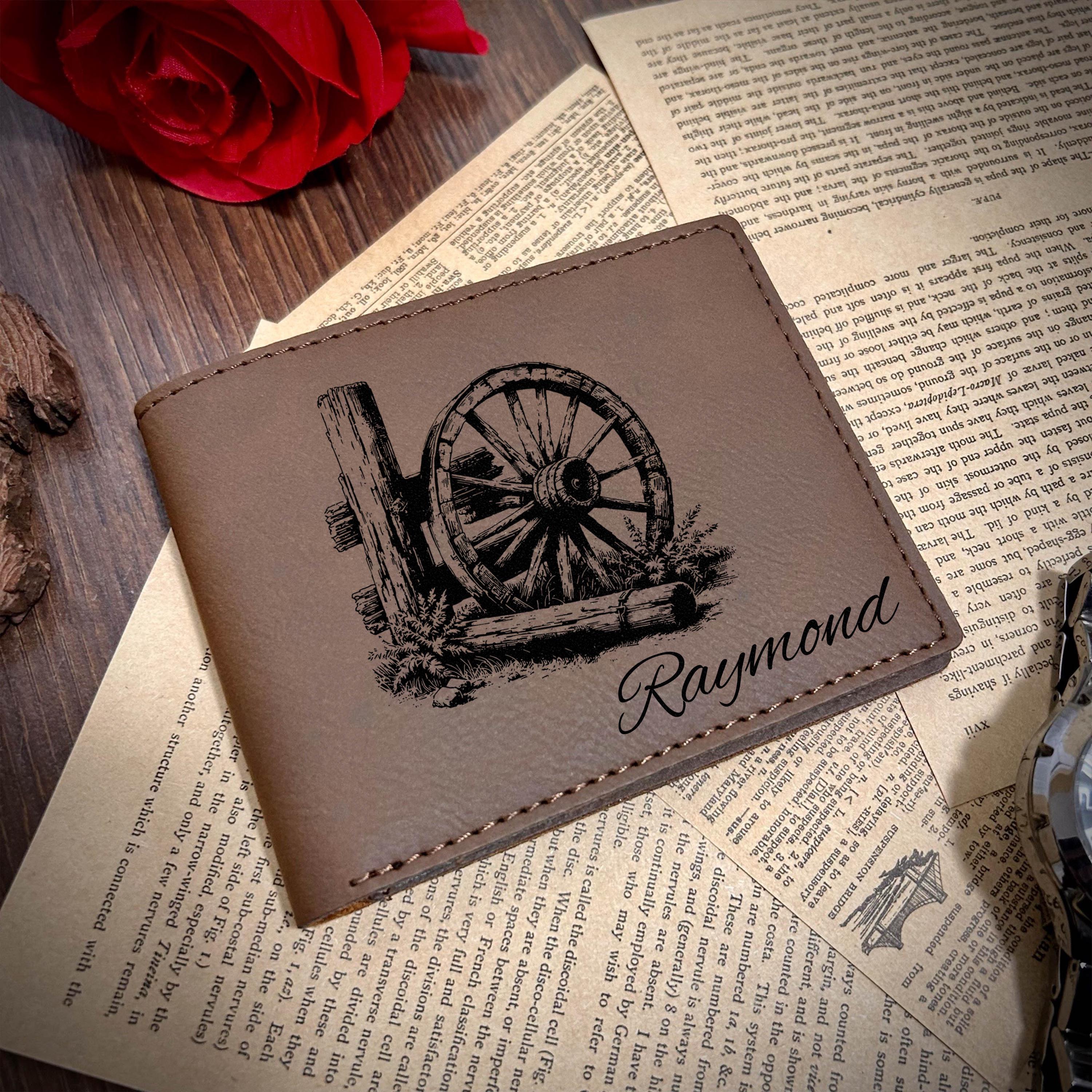 Rustic Wheel Leather Wallet – Design #30