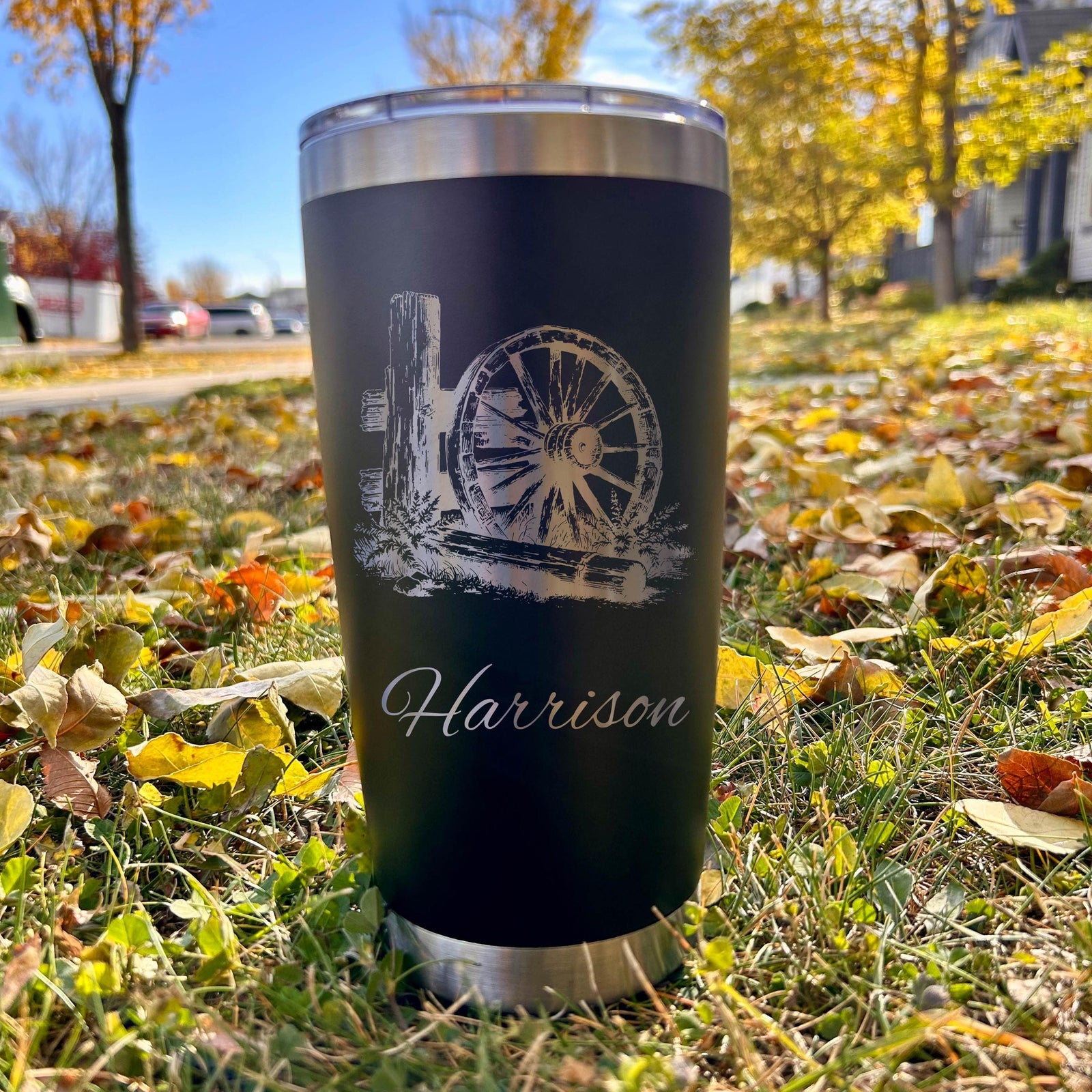 Rustic Wheel 20oz Engraved Tumbler