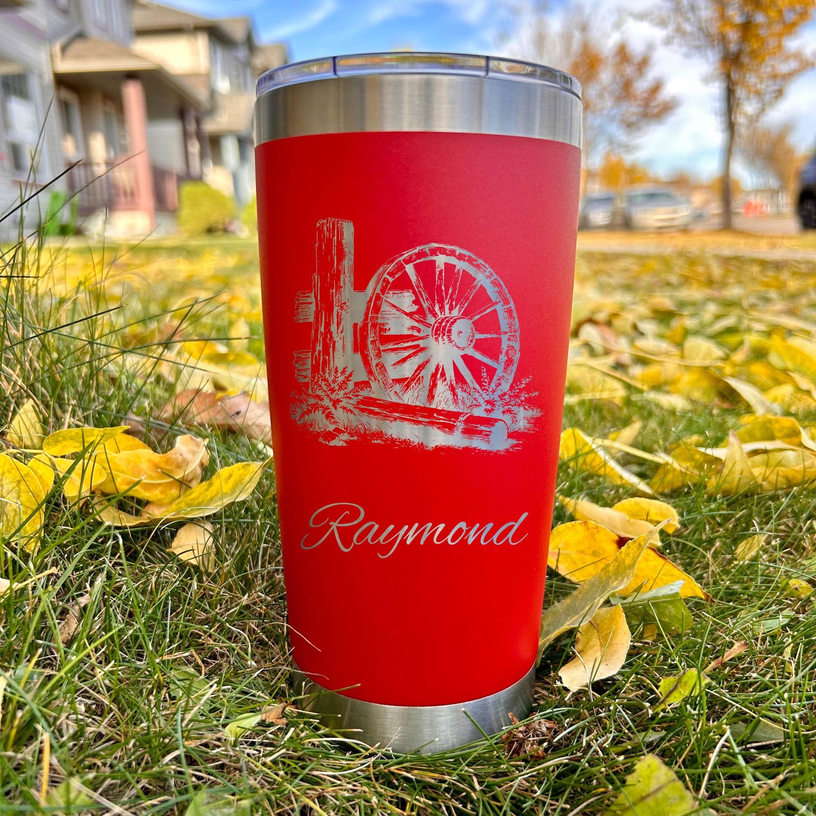 Rustic Wheel 20oz Engraved Tumbler