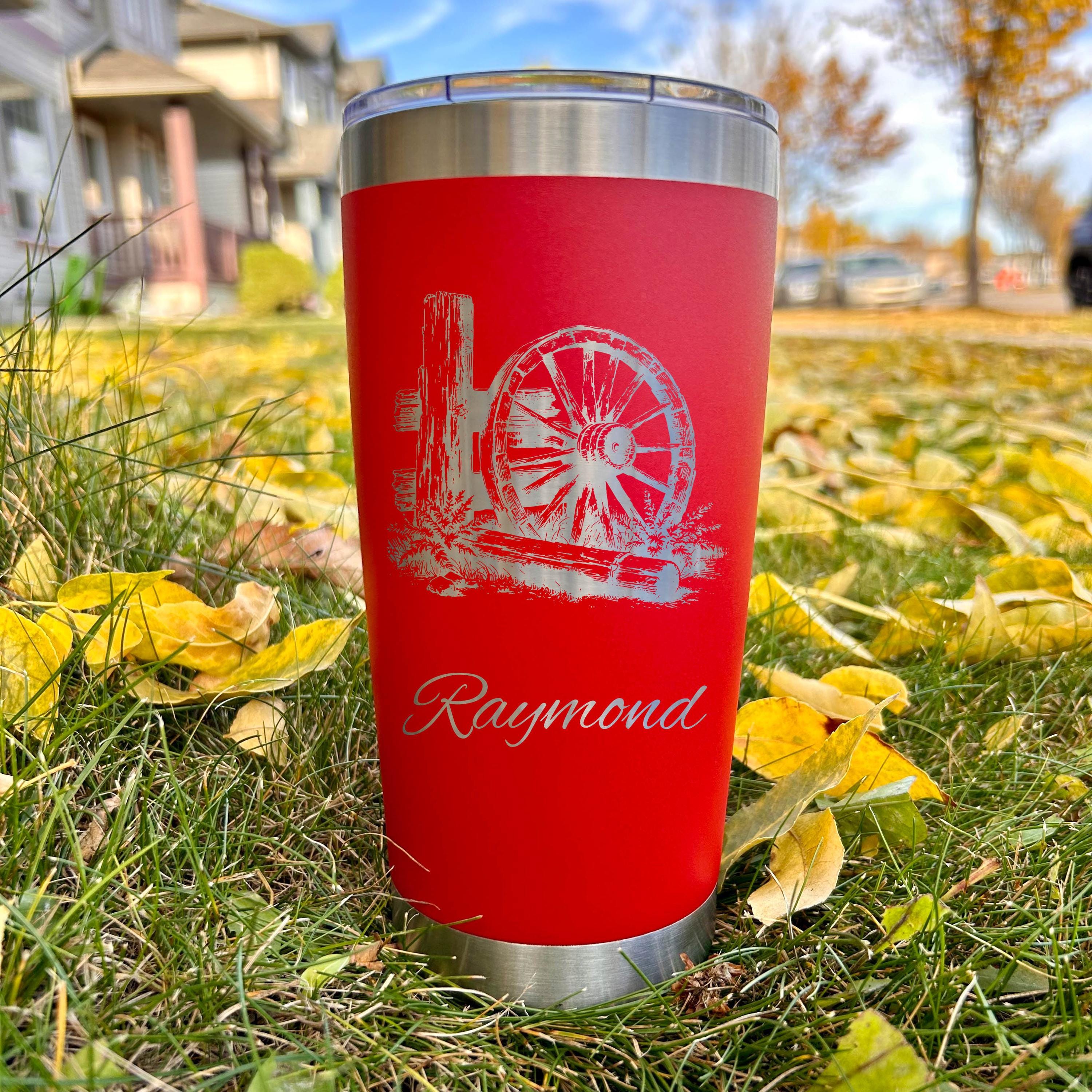 Rustic Wheel 20oz Engraved Tumbler