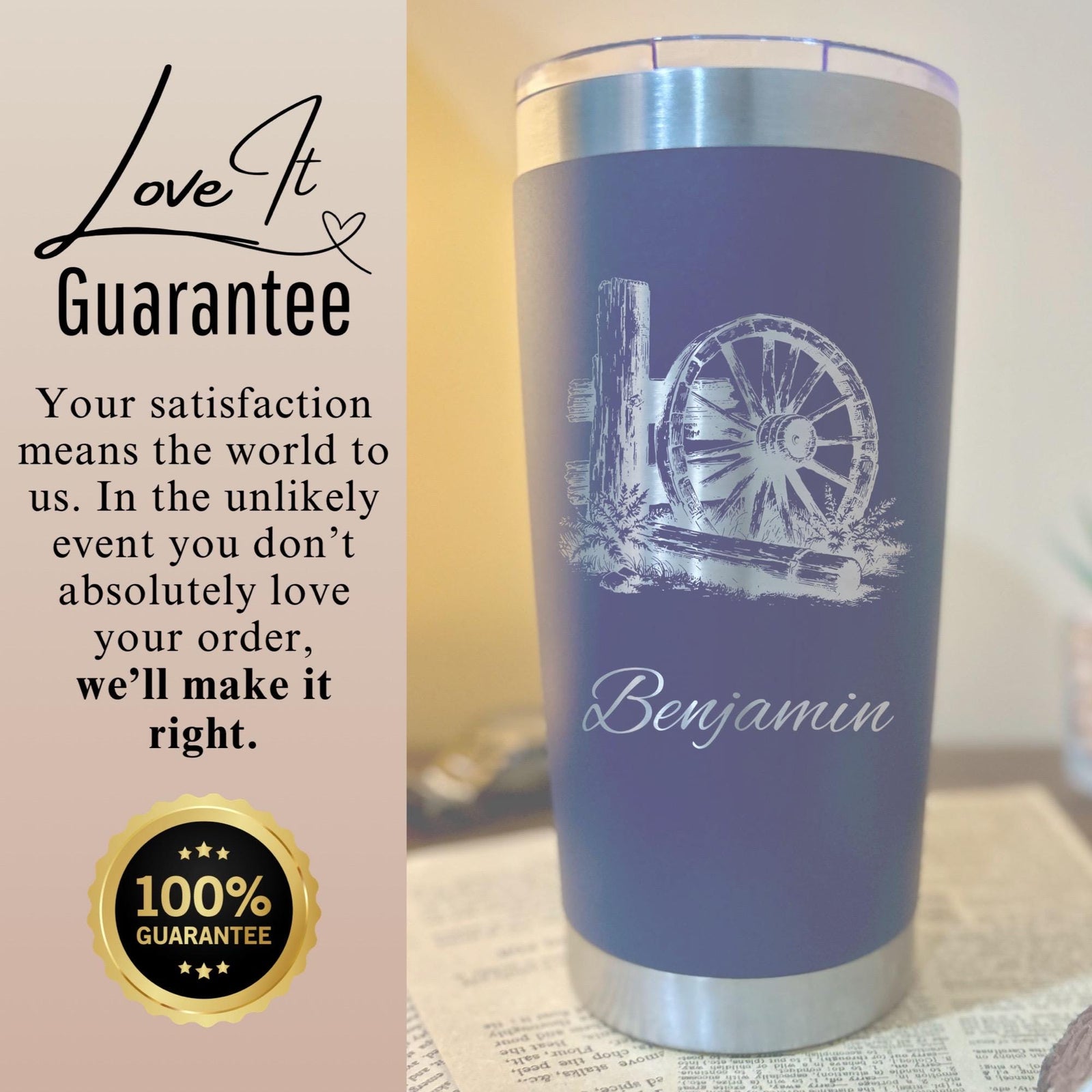 Rustic Wheel 20oz Engraved Tumbler