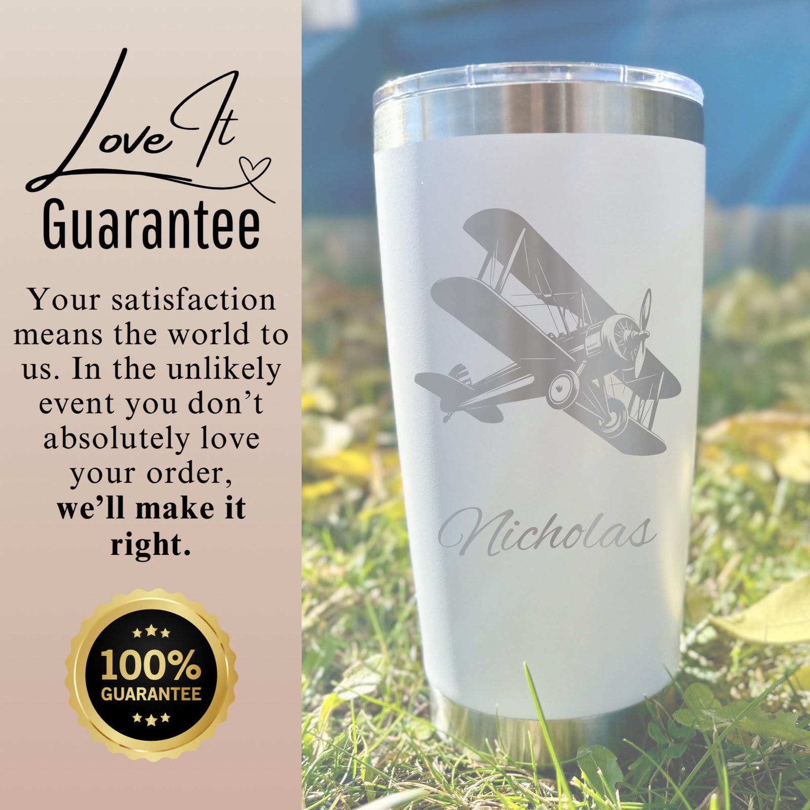 Antique Airplane 20oz Engraved Tumbler