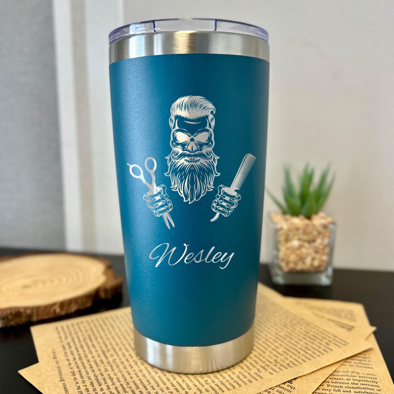 Barber Skull 20oz Engraved Tumbler