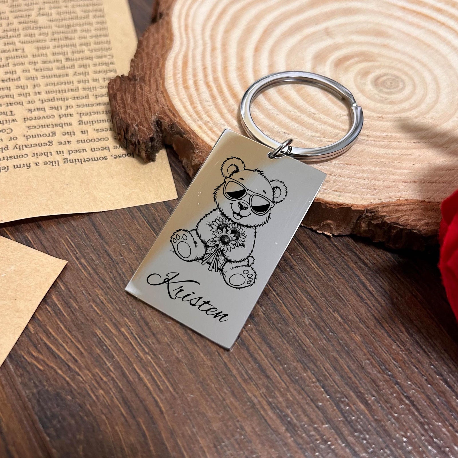 Cute Bear Keychain Stainless Steel