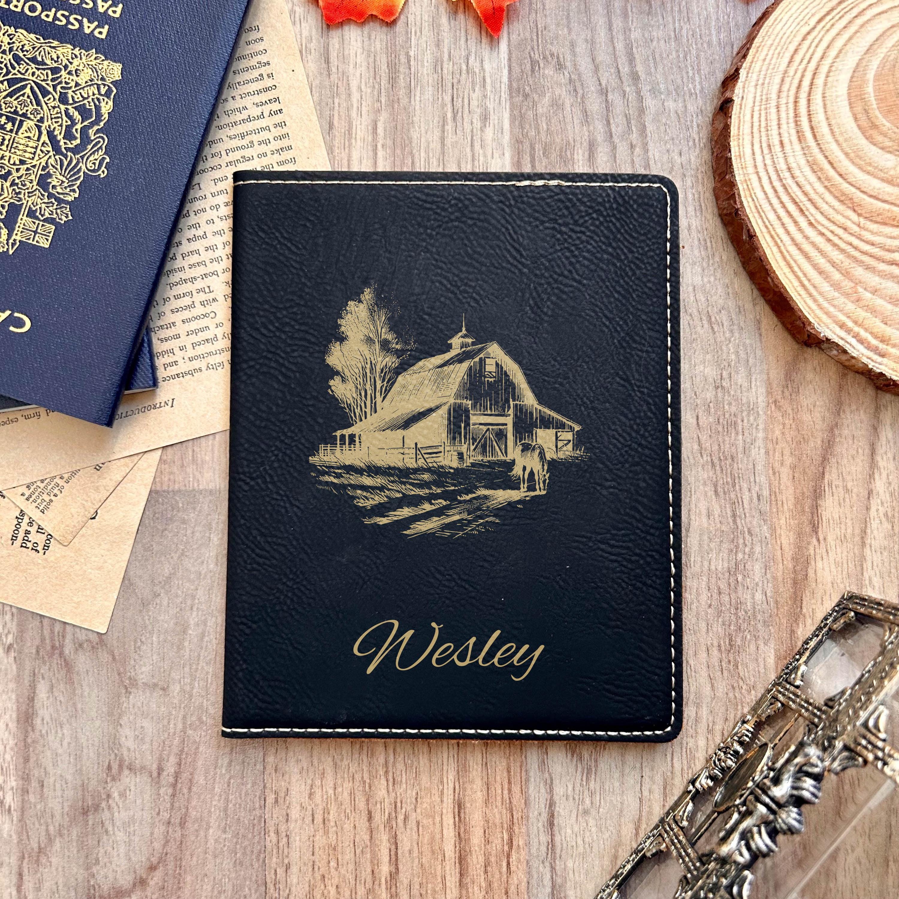 Gold Barn and Horse Passport Cover – Design #6