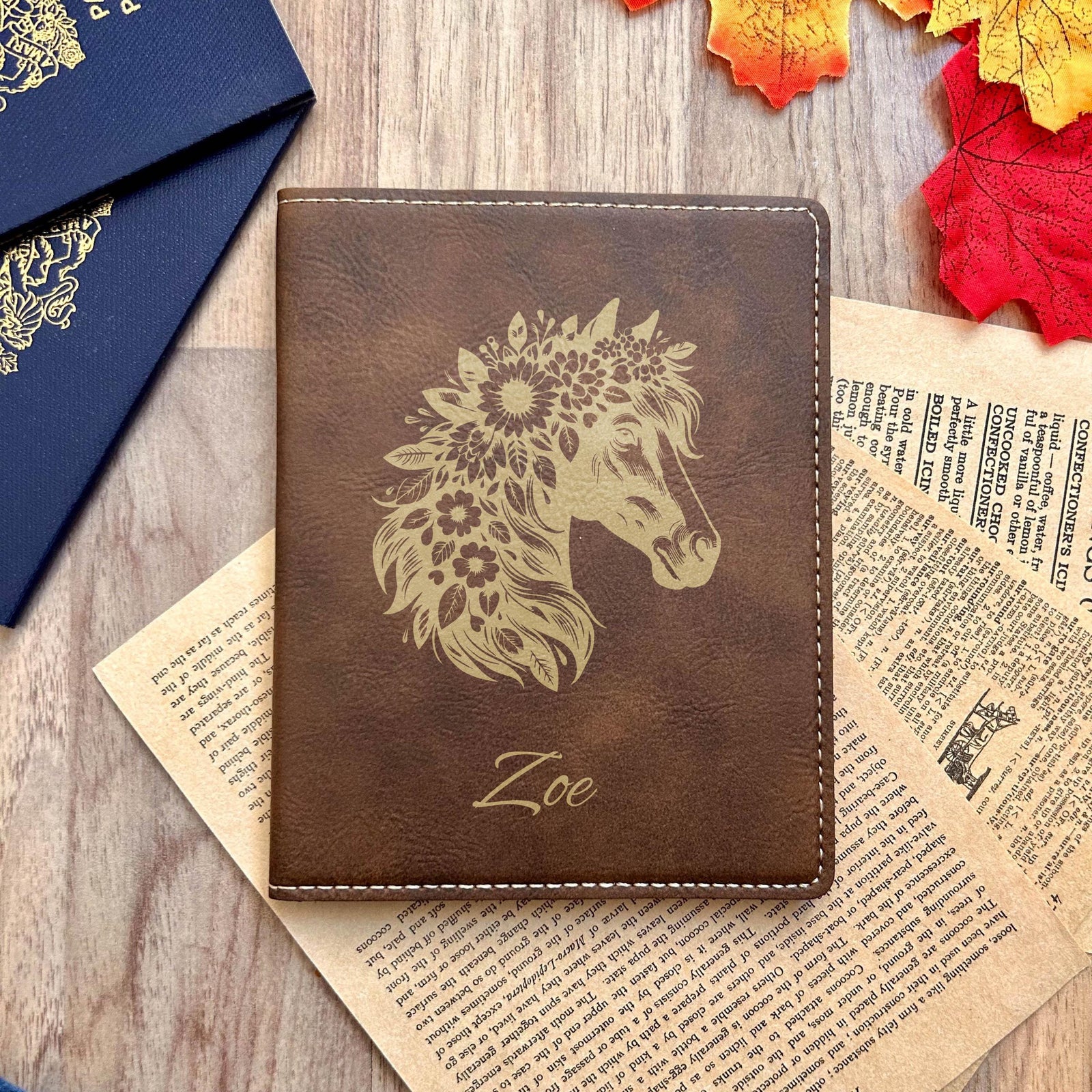 Gold Horse & Flowers Passport Cover – Design #44