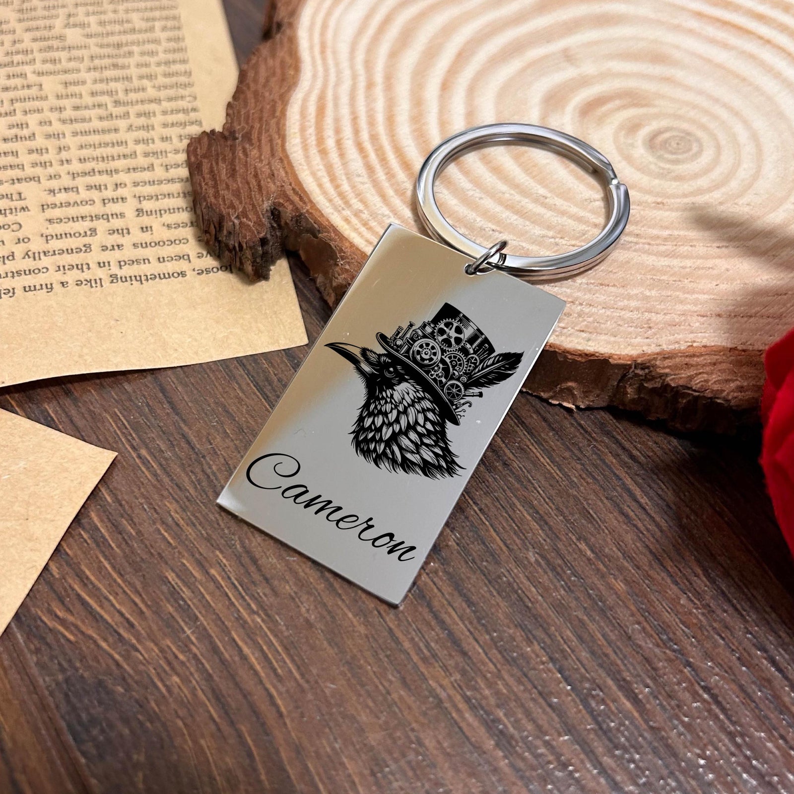 Steampunk Raven Keychain Stainless Steel