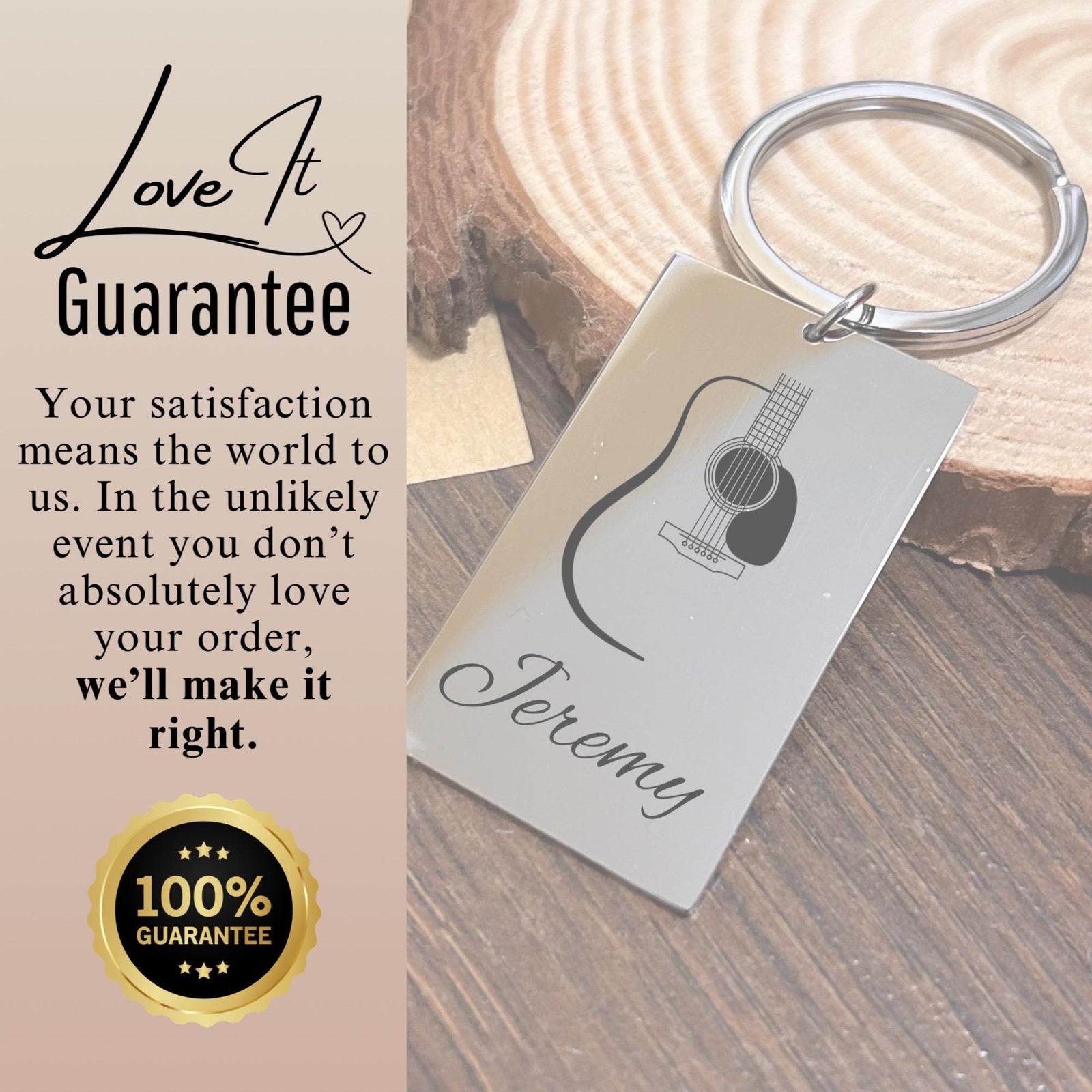 Acoustic Guitar Keychain Stainless Steel