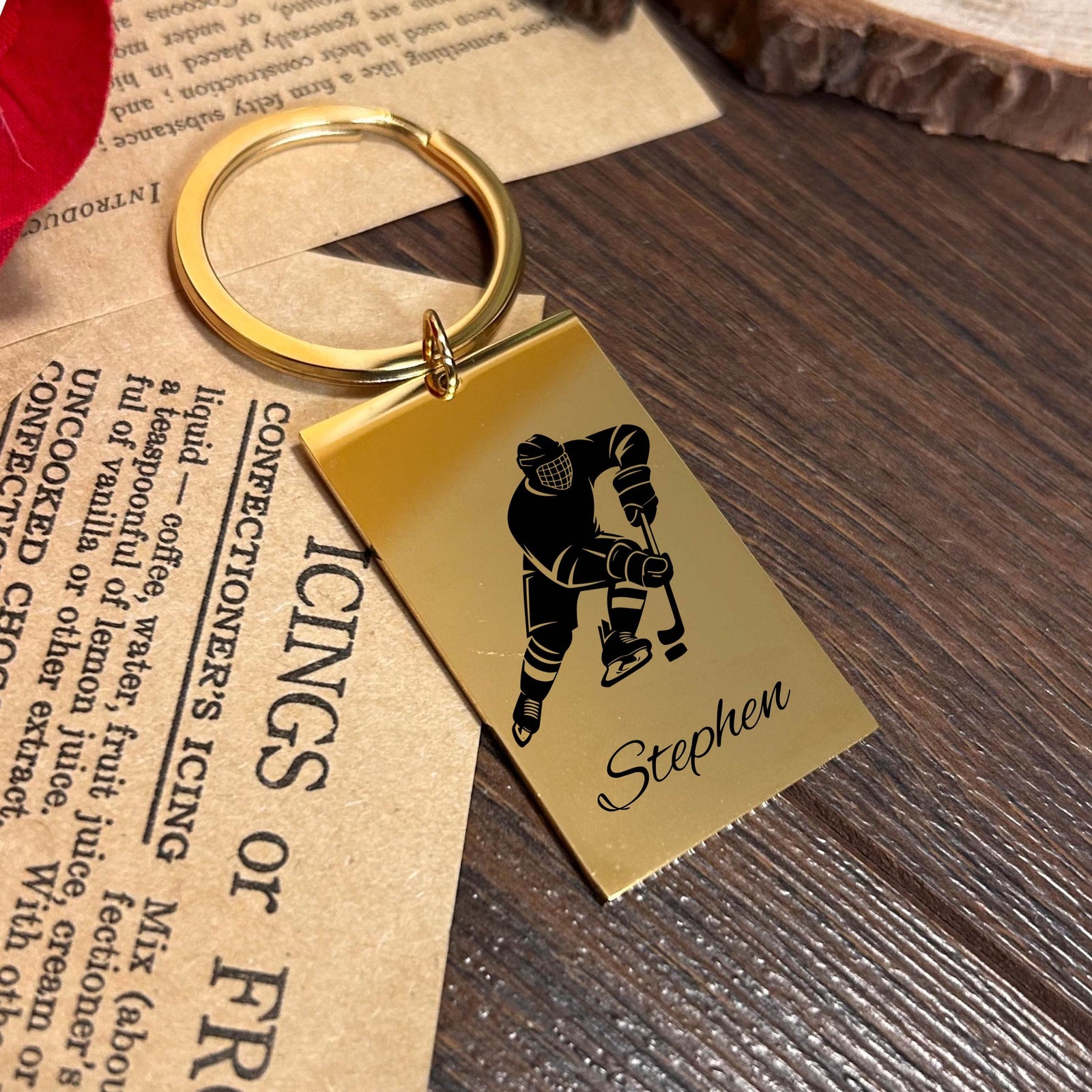 Hockey Player Keychain Stainless Steel