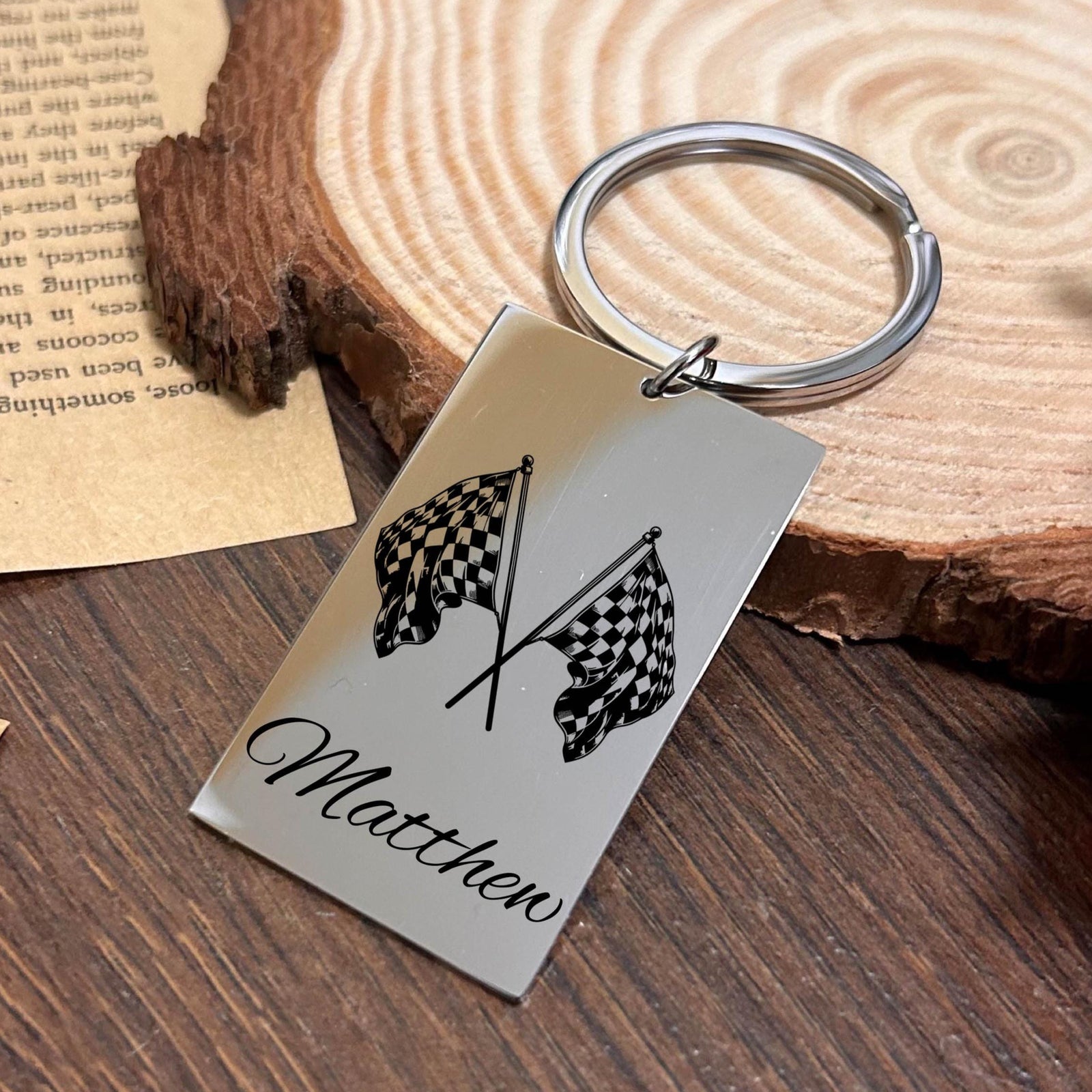 Race Flag Keychain Stainless Steel Design #19