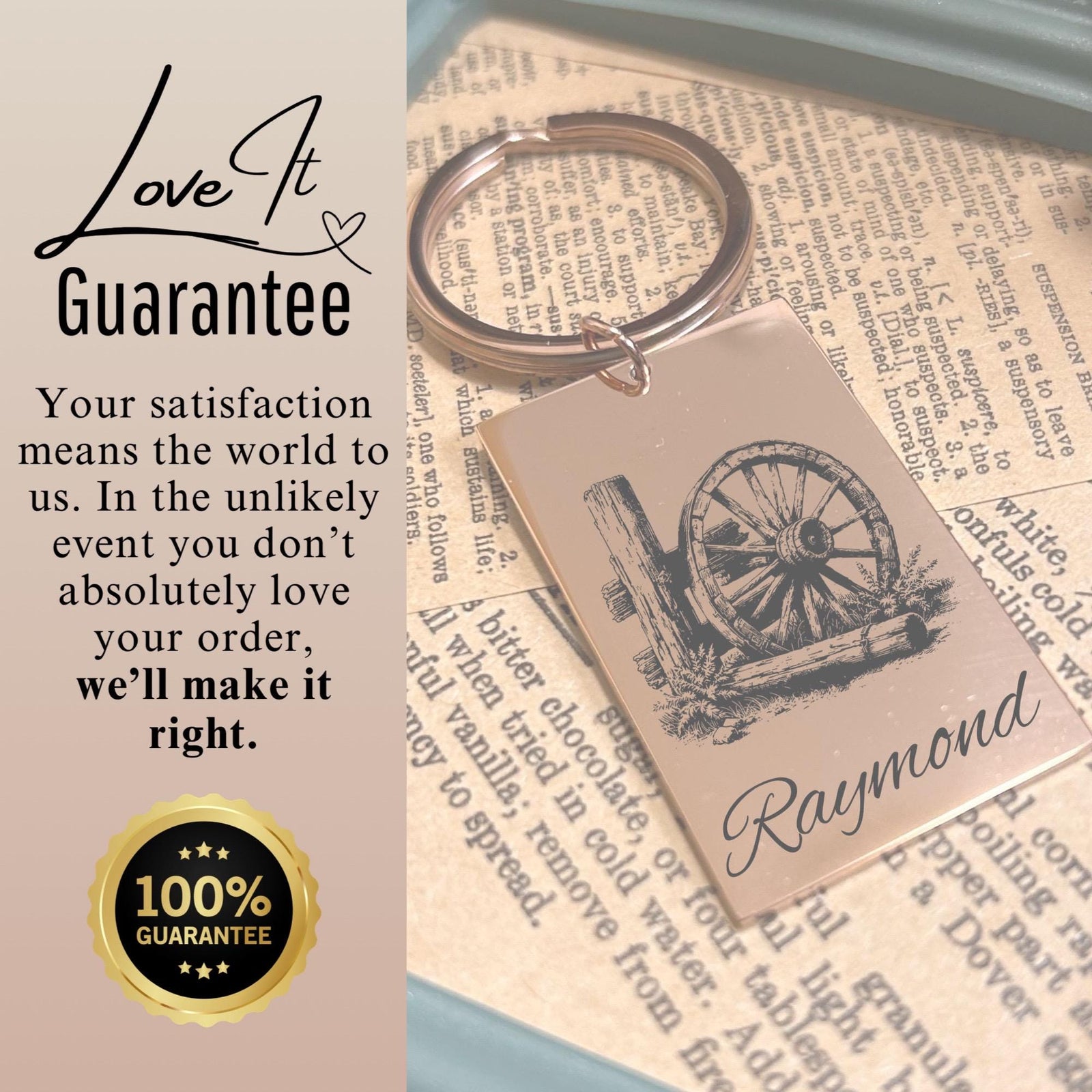 Rustic Wheel Keychain Stainless Steel