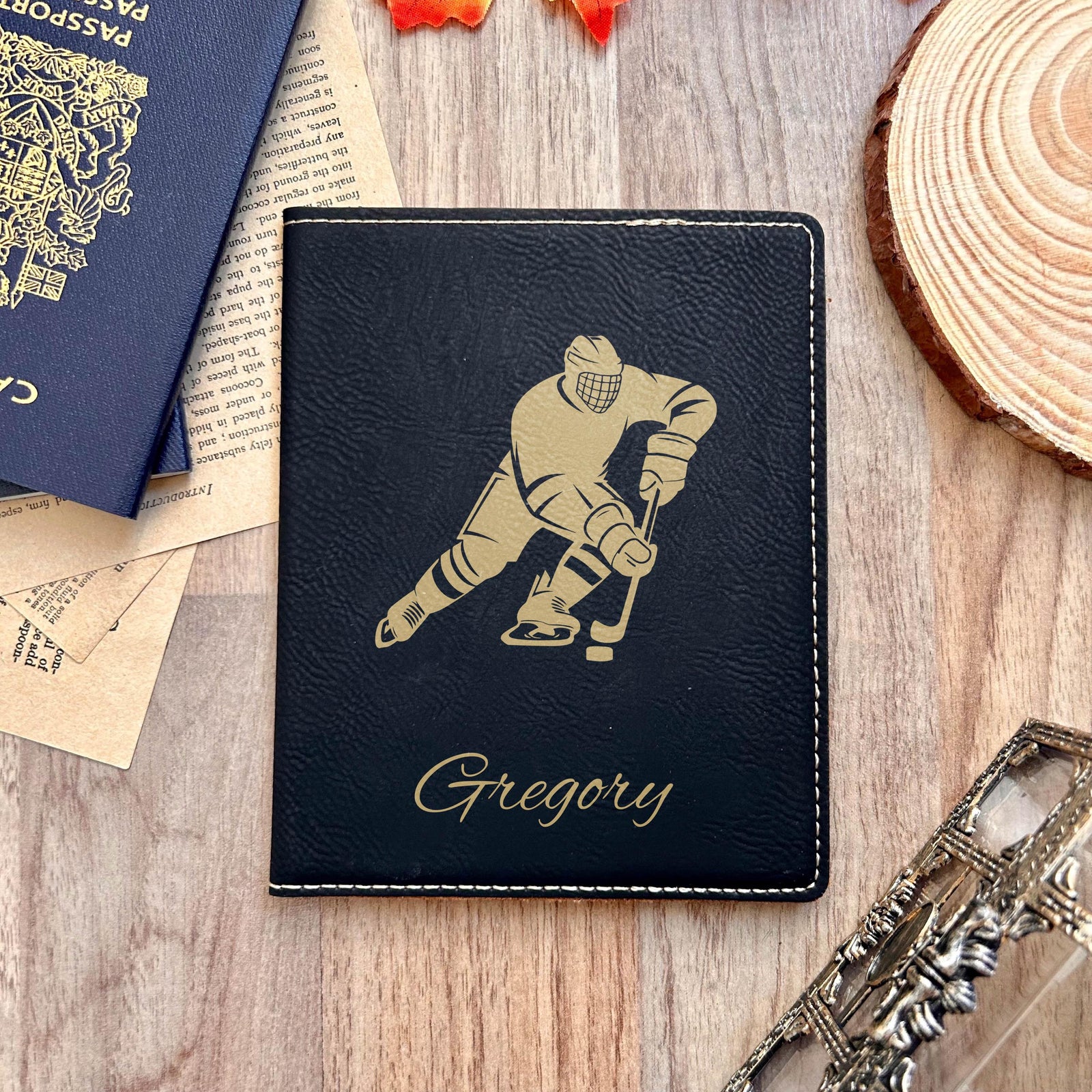 Gold Hockey Player Passport Cover – Design #16