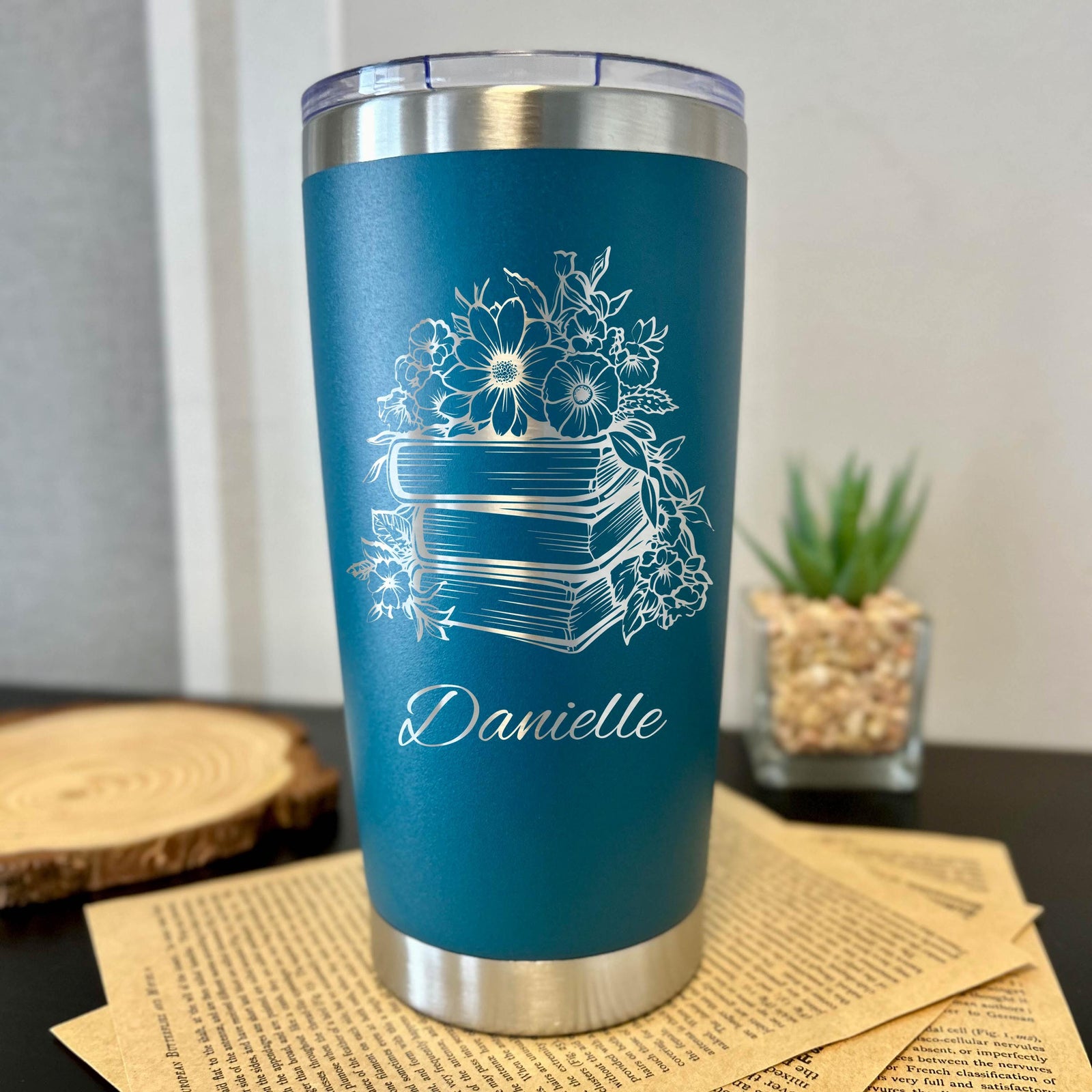 Book and Flowers 20oz Engraved Tumbler