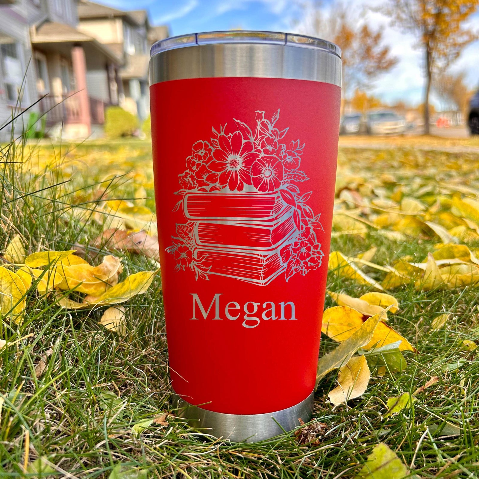 Book and Flowers 20oz Engraved Tumbler