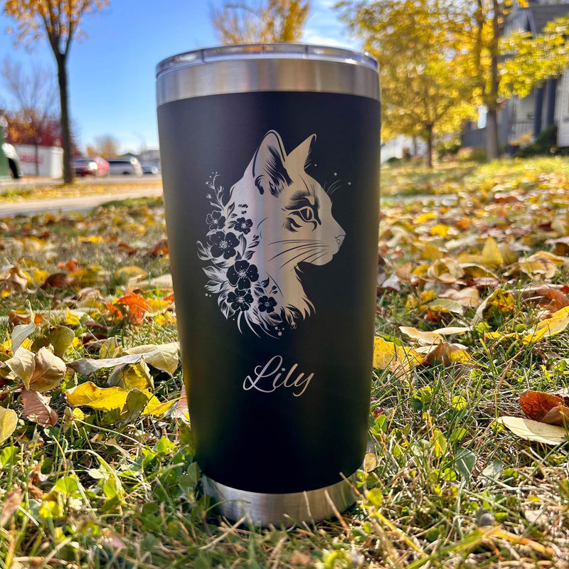 Cat and Flowers 20oz Engraved Tumbler