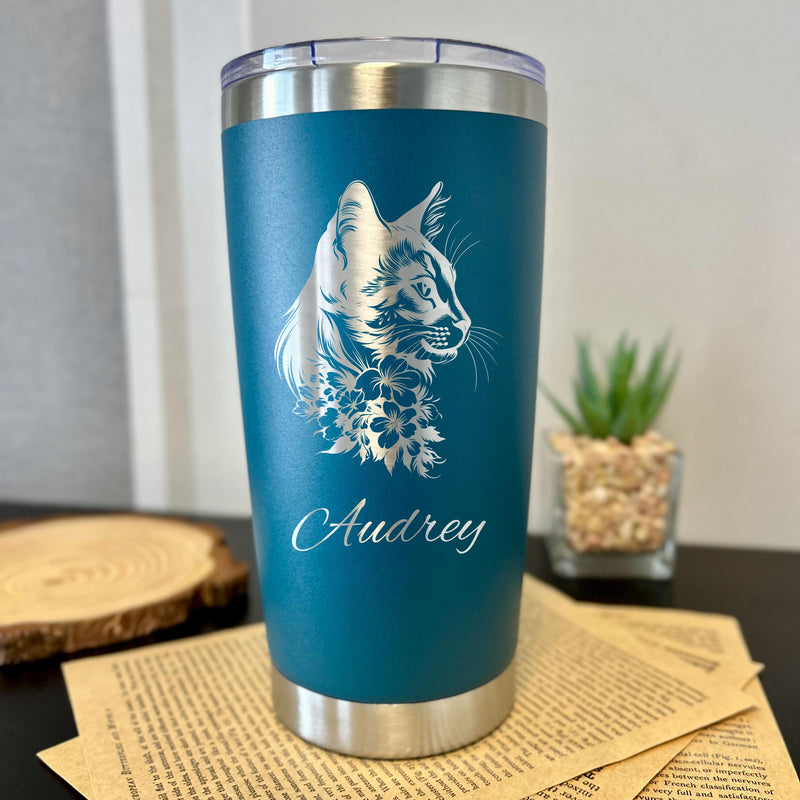 Cat and Roses 20oz Engraved Tumbler