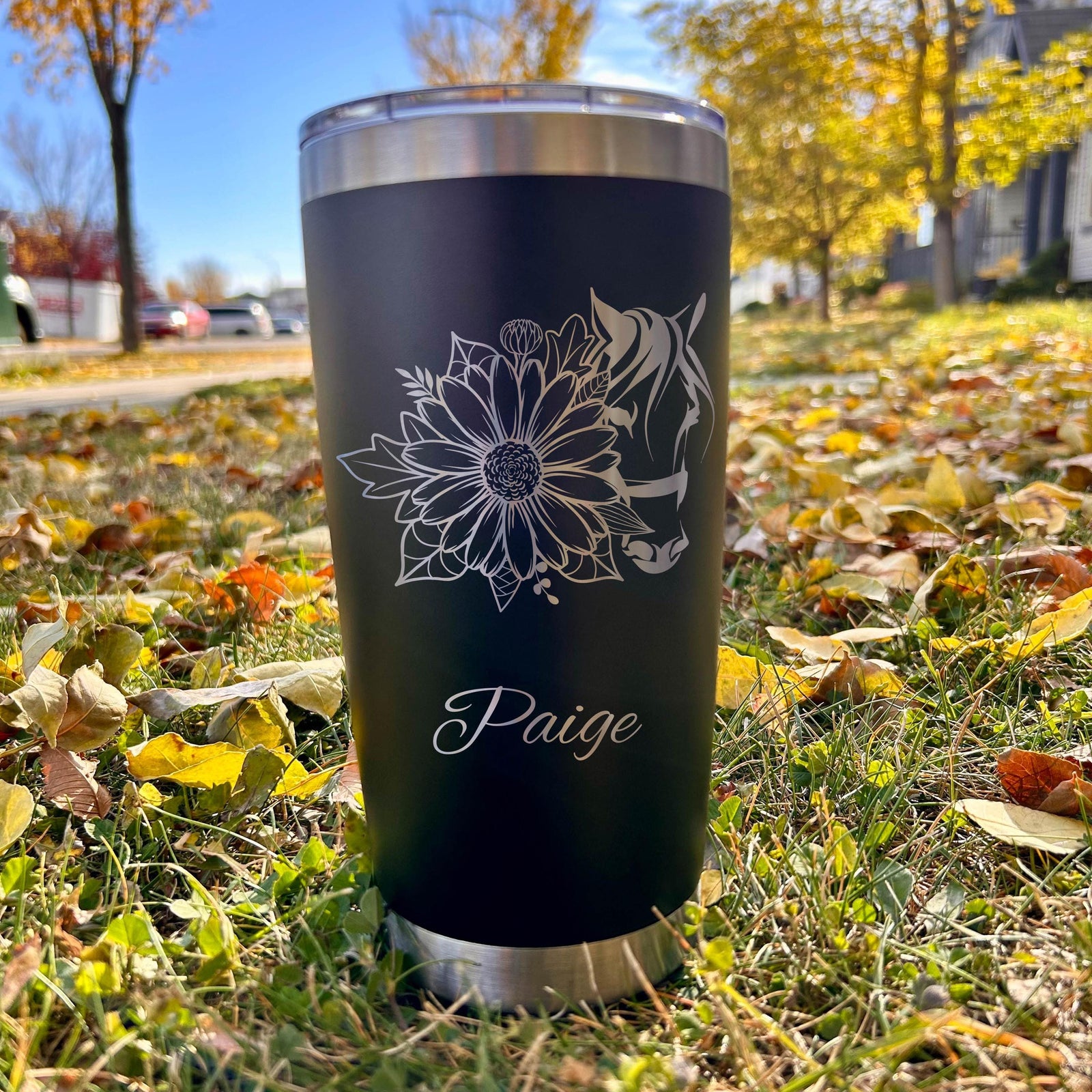 Horse and Flower 20oz Engraved Tumbler