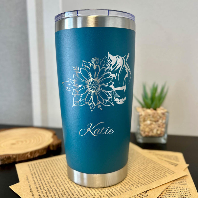 Horse and Flower 20oz Engraved Tumbler