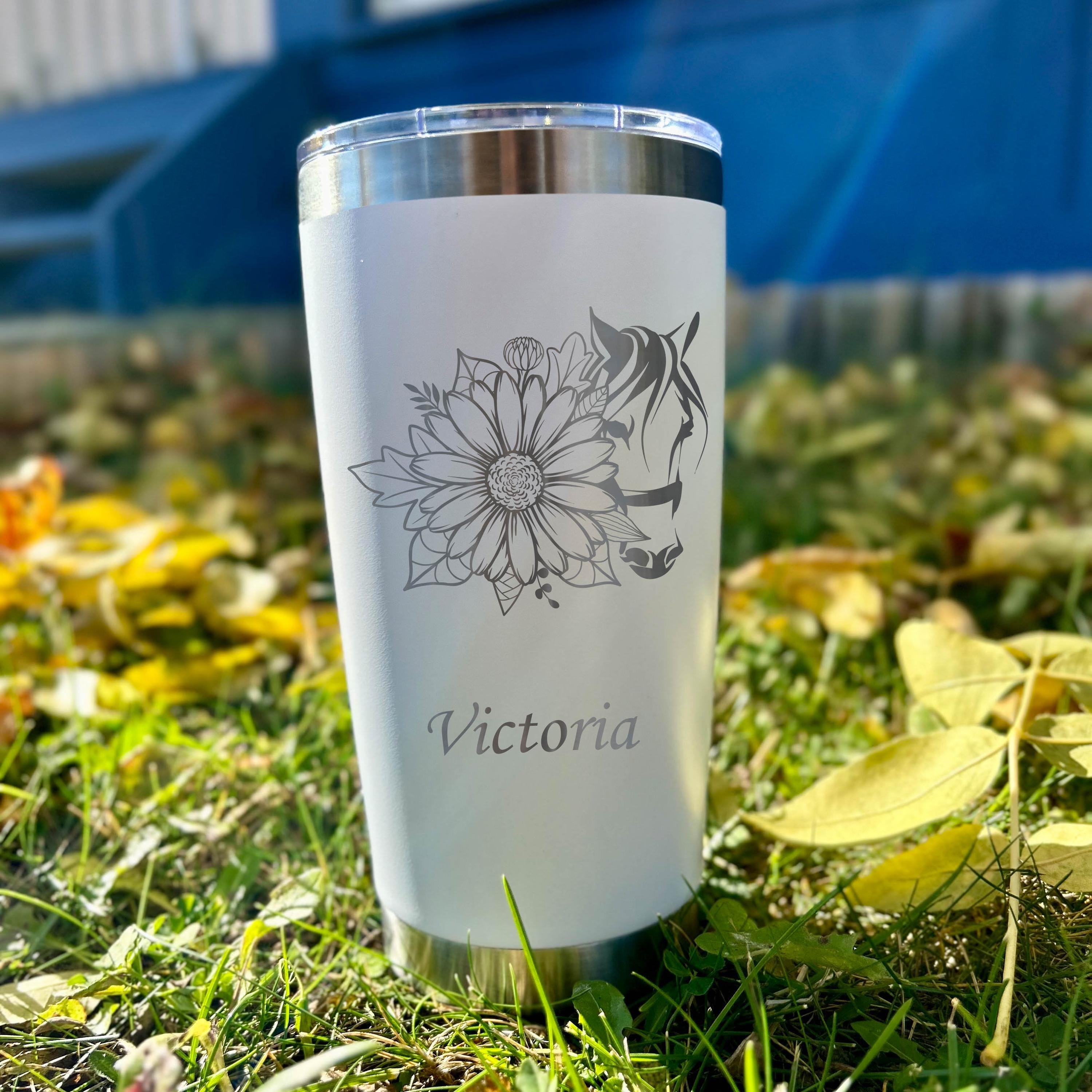 Horse and Flower 20oz Engraved Tumbler