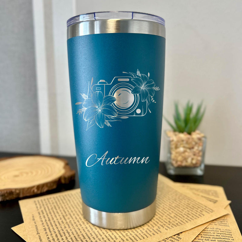 Camera and Flowers 20oz Engraved Tumbler