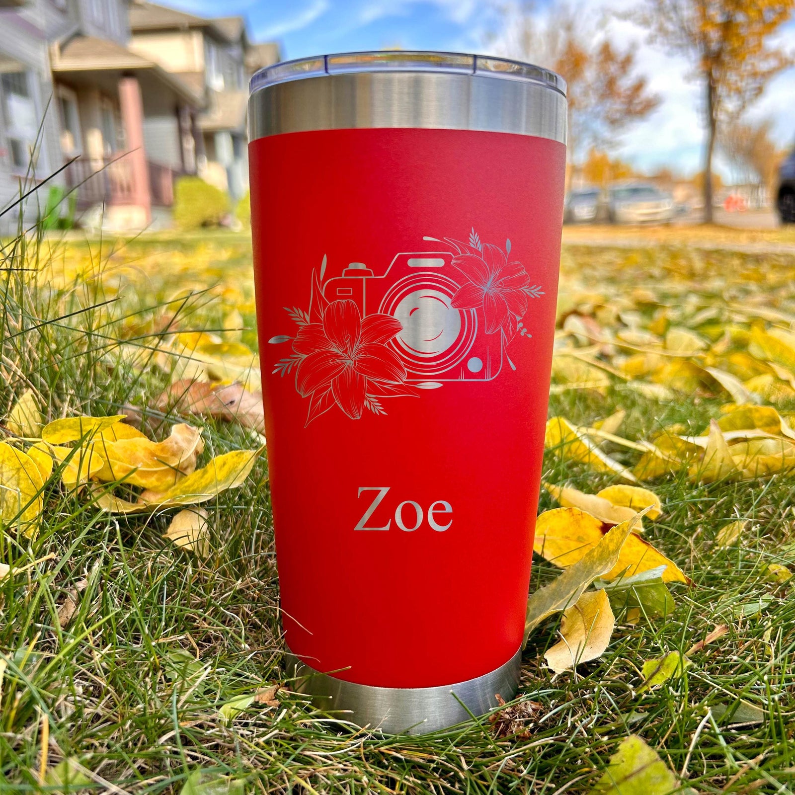 Camera and Flowers 20oz Engraved Tumbler
