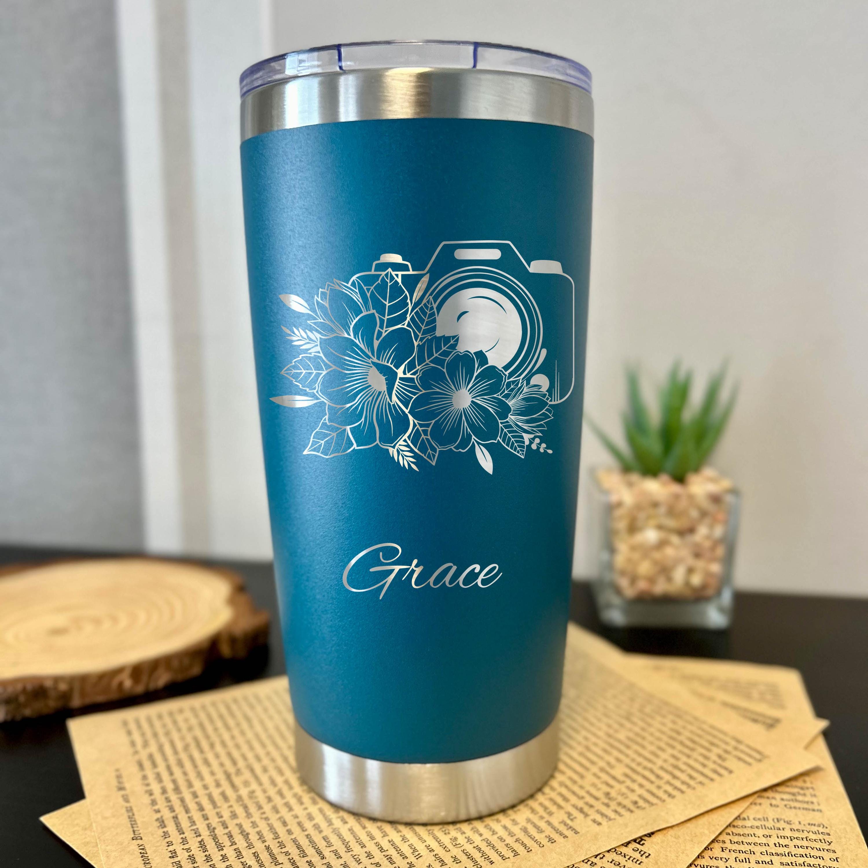 Floral Camera 20oz Engraved Tumbler