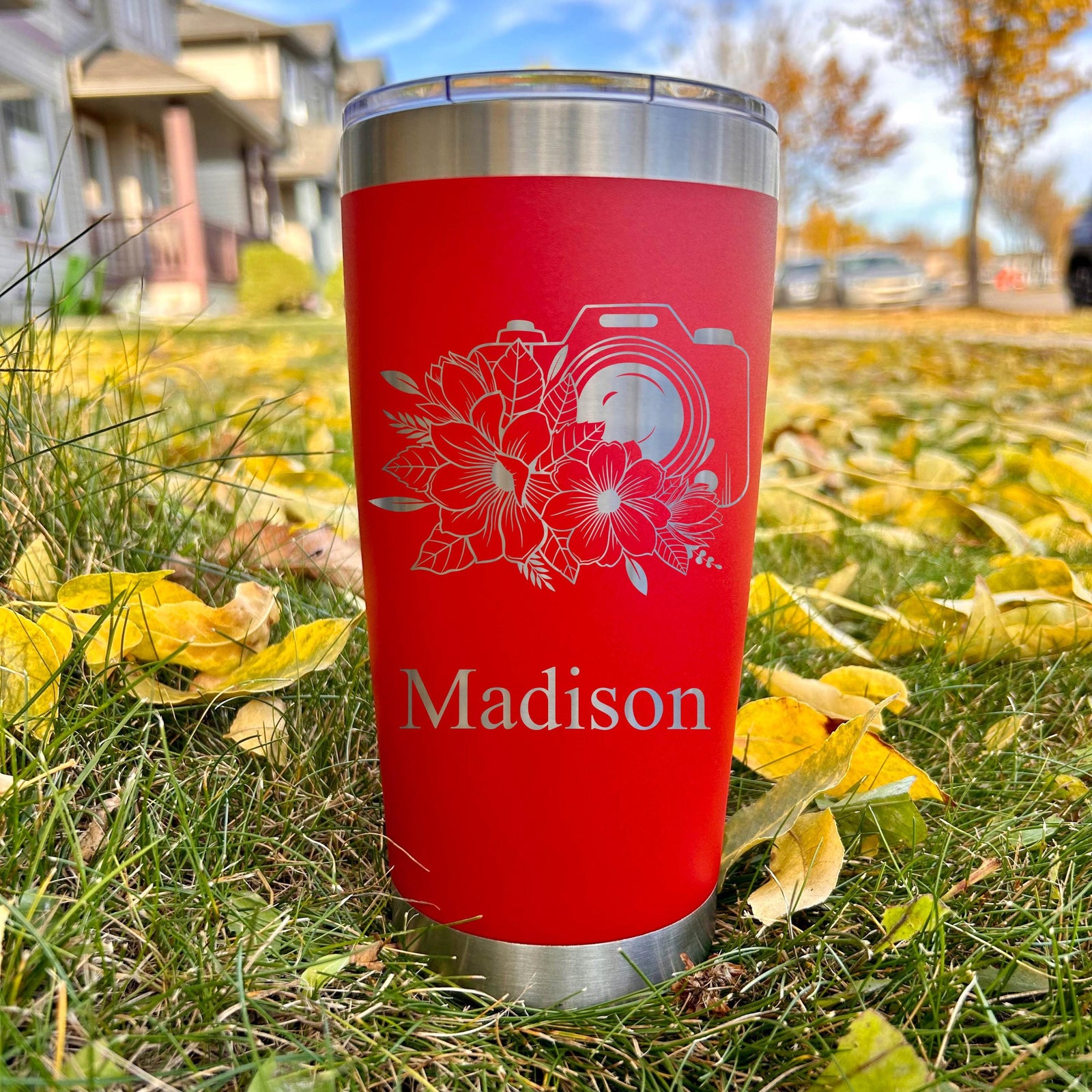 Floral Camera 20oz Engraved Tumbler