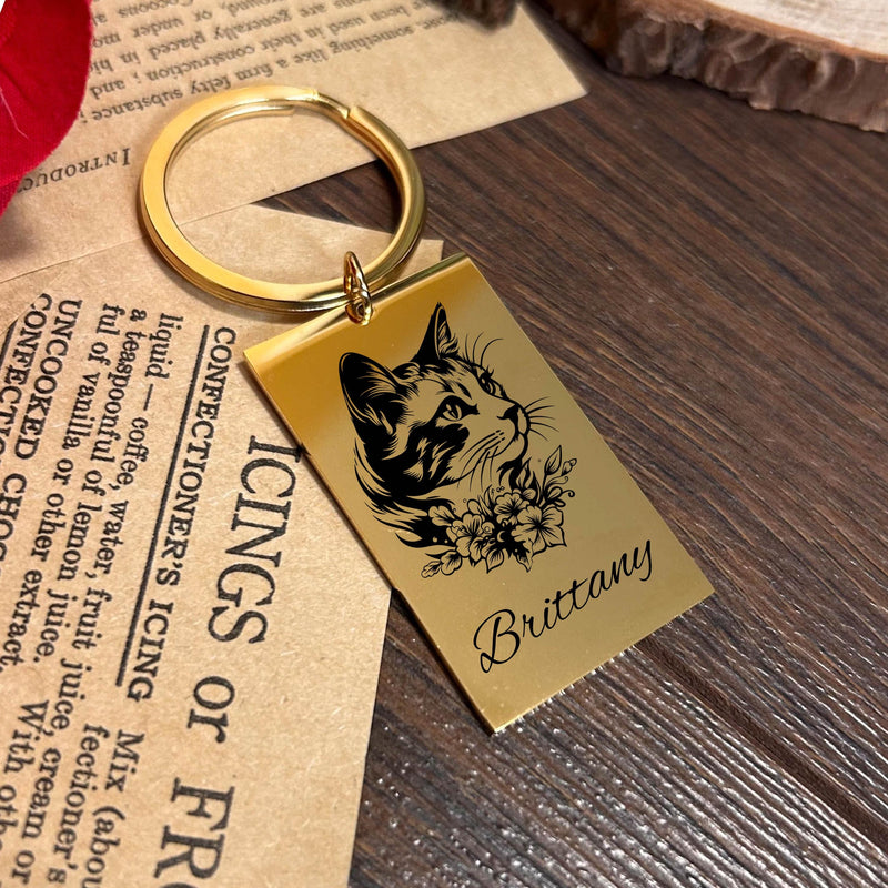 Cute Cat Keychain Stainless Steel