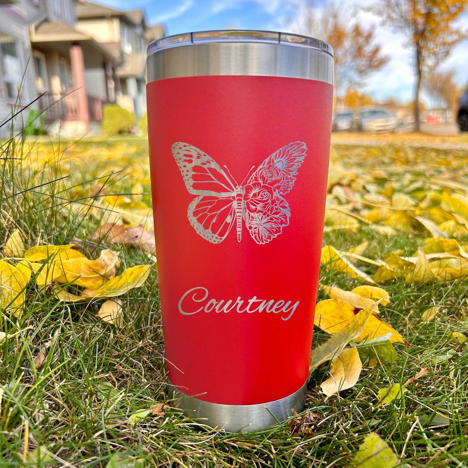 Floral Butterfly 20oz Engraved Tumbler