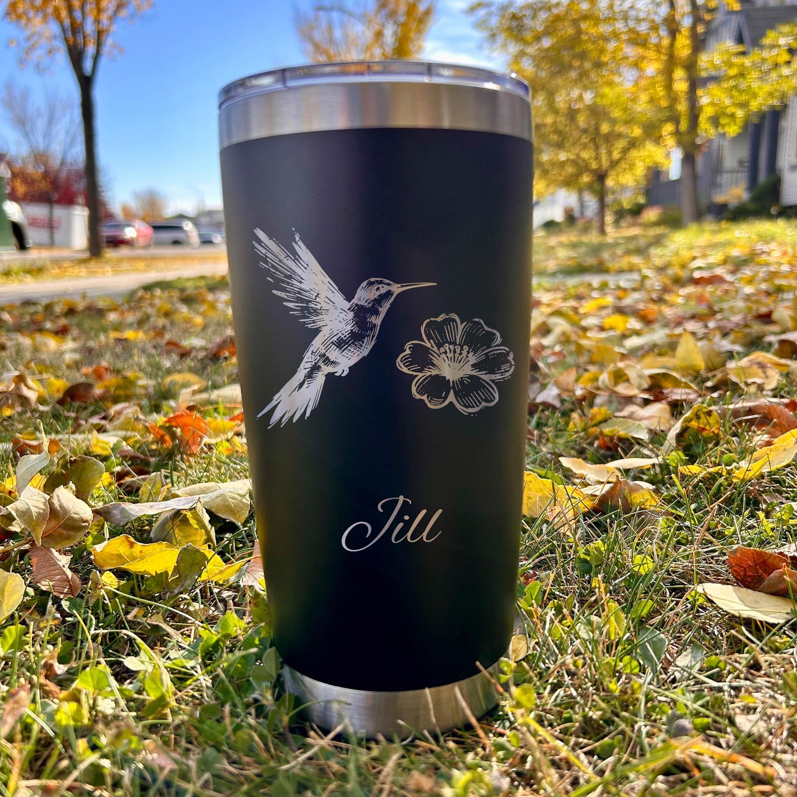 Hummingbird & Flower 20oz Engraved Tumbler
