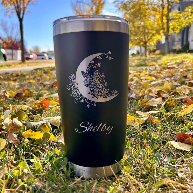 Floral Moon 20oz Engraved Tumbler
