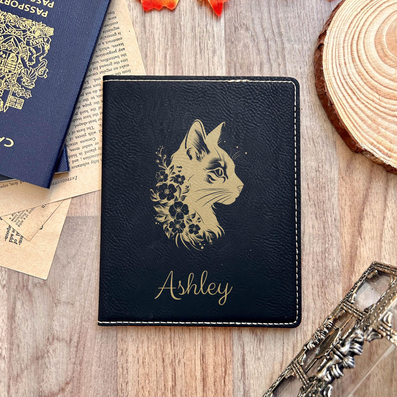 Gold Cat & Flowers Passport Cover – Design #33
