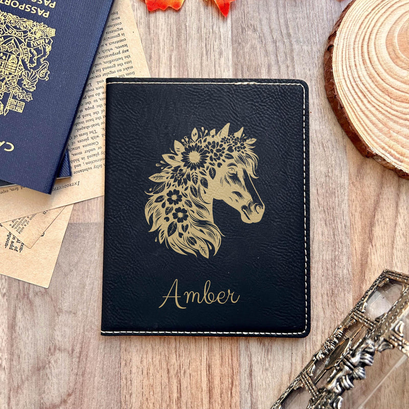Gold Horse & Flowers Passport Cover – Design #44